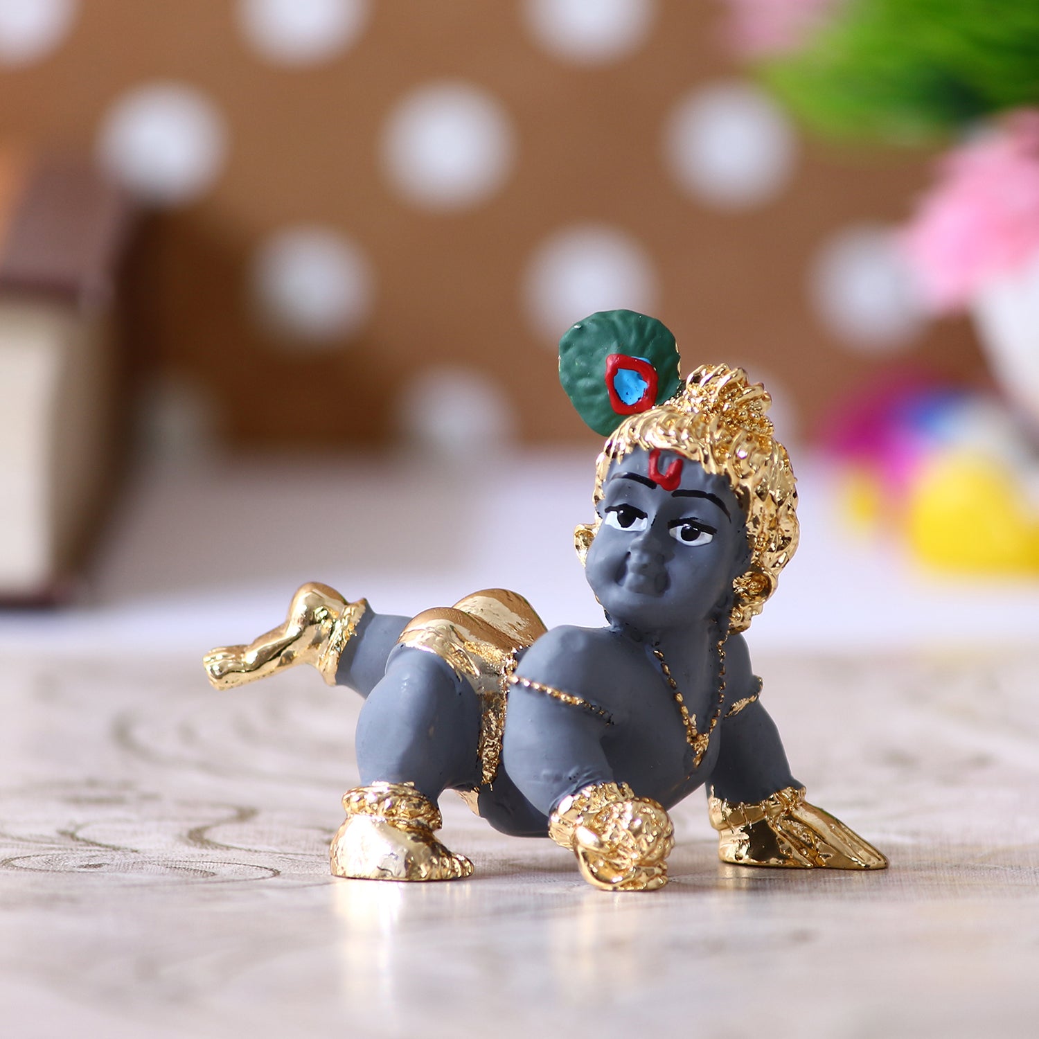 Grey and Golden Plated Laddu Gopal/Lord Krishna Statue for Home/Temple