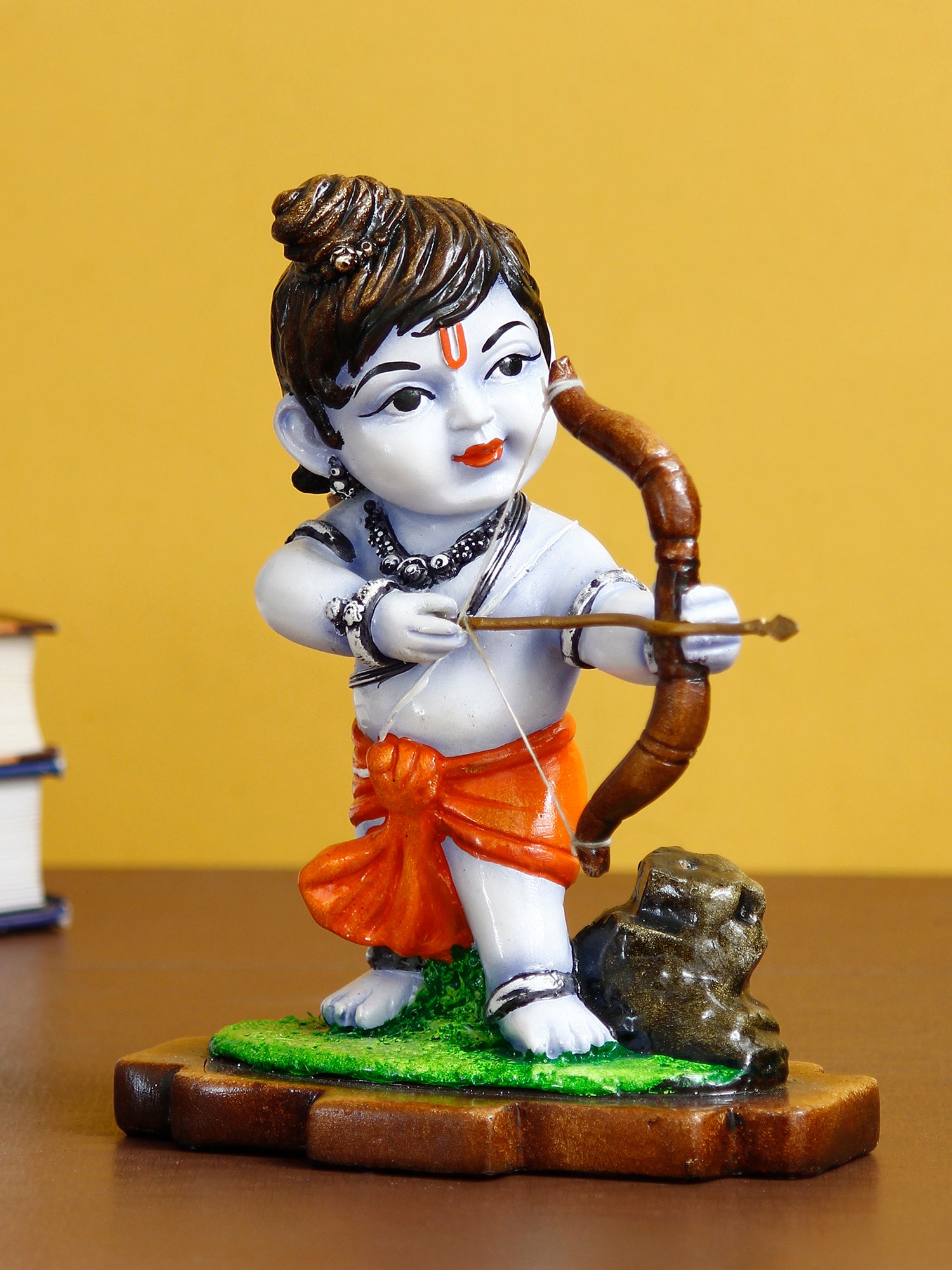 Multicolor Handcrafted Polyresin Lord Ram Idol Playing with Bow and Arrow