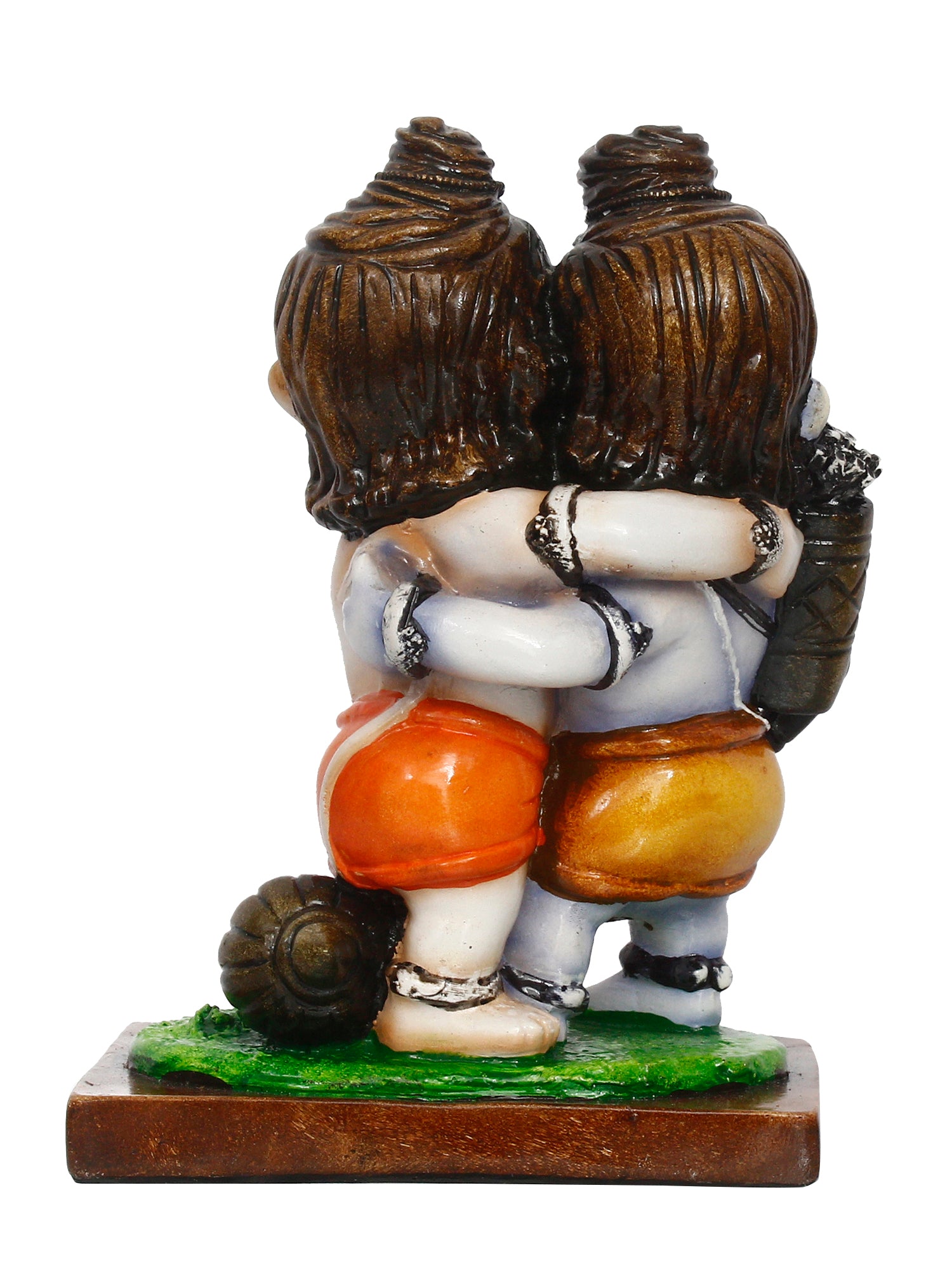 Handcrafted Polyresin Lord Ram Hugging Lord Hanuman Idol (Orange, Green and White) 5