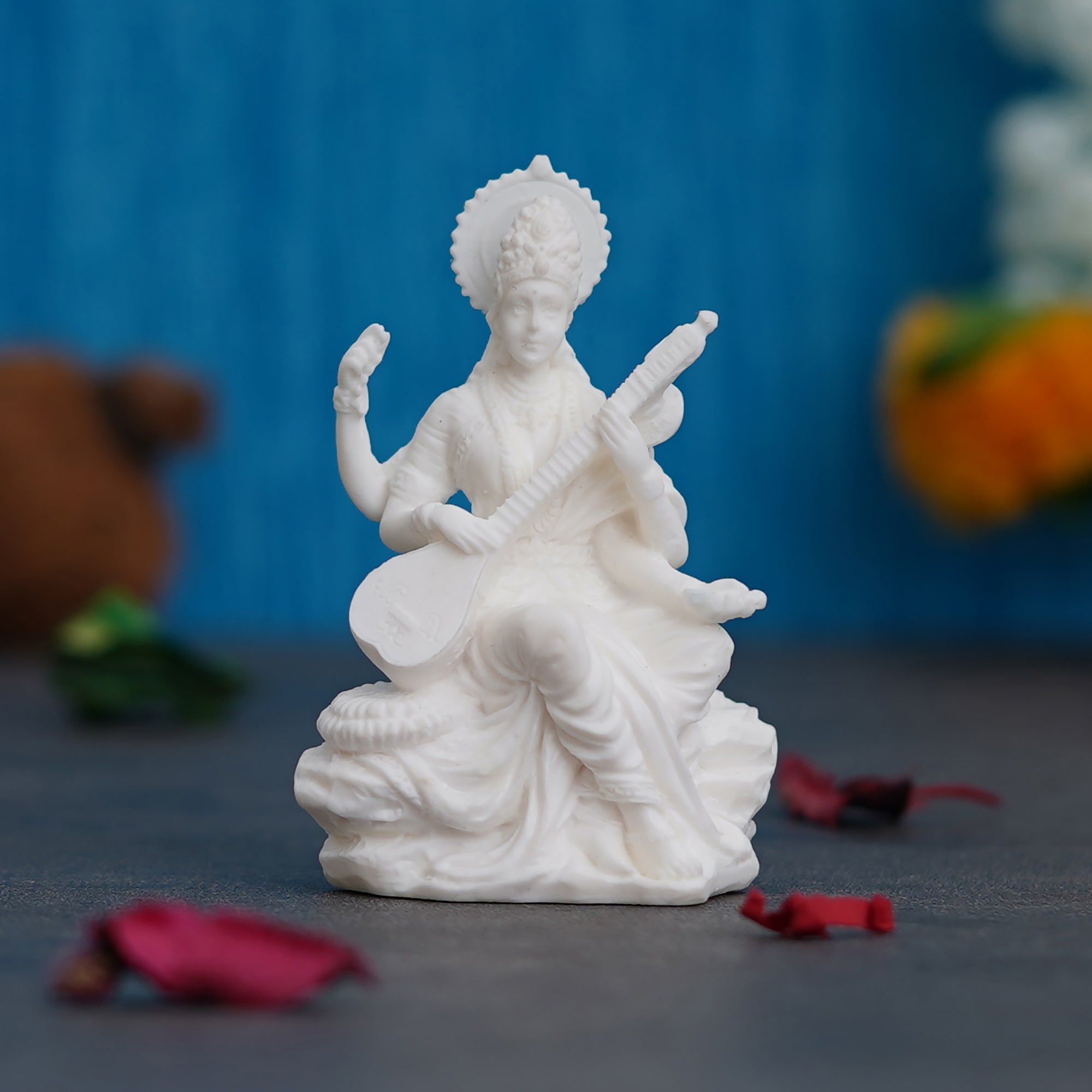 White Polyresin Goddess Saraswati Statue