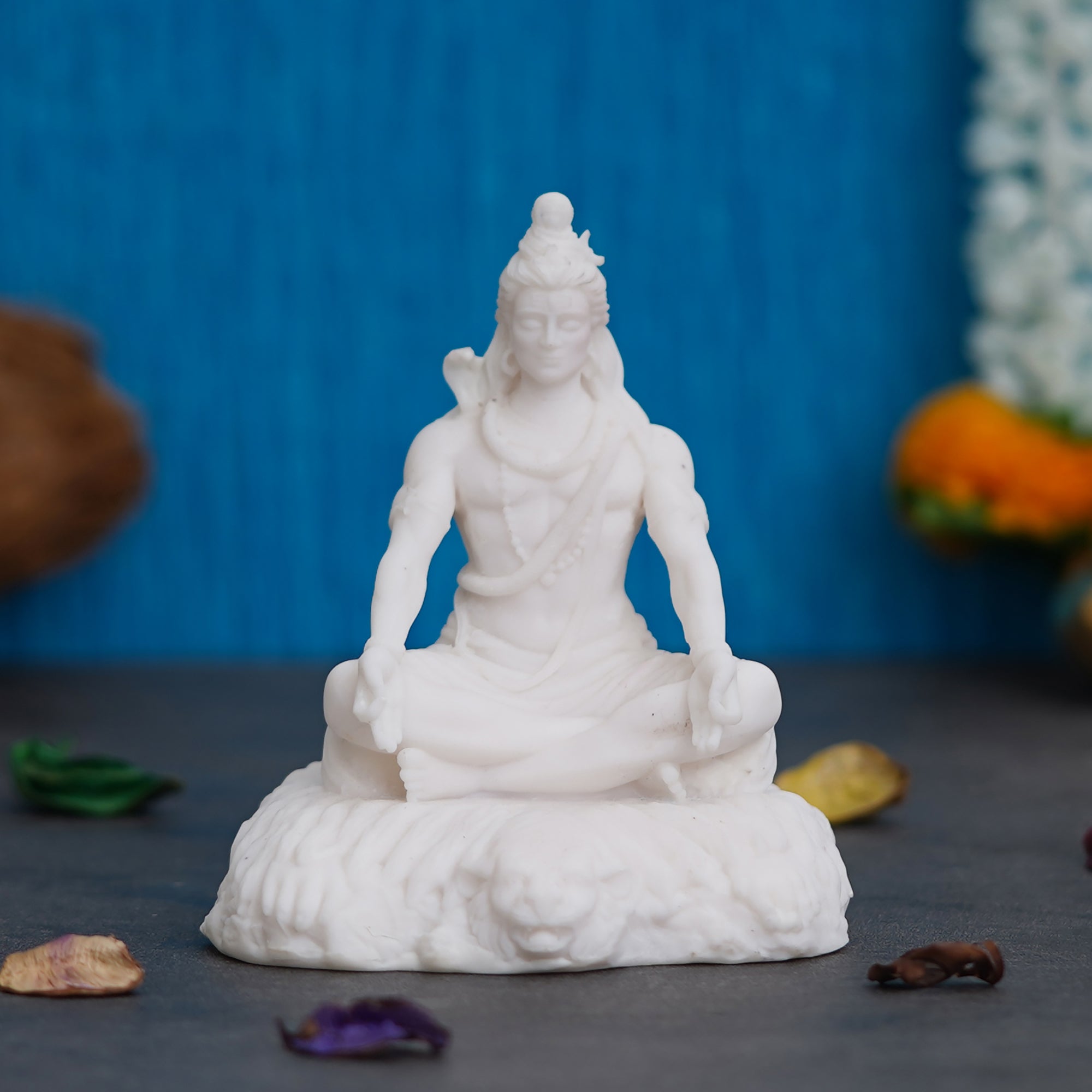 White Polyresin Lord Shiva Sitting Statue