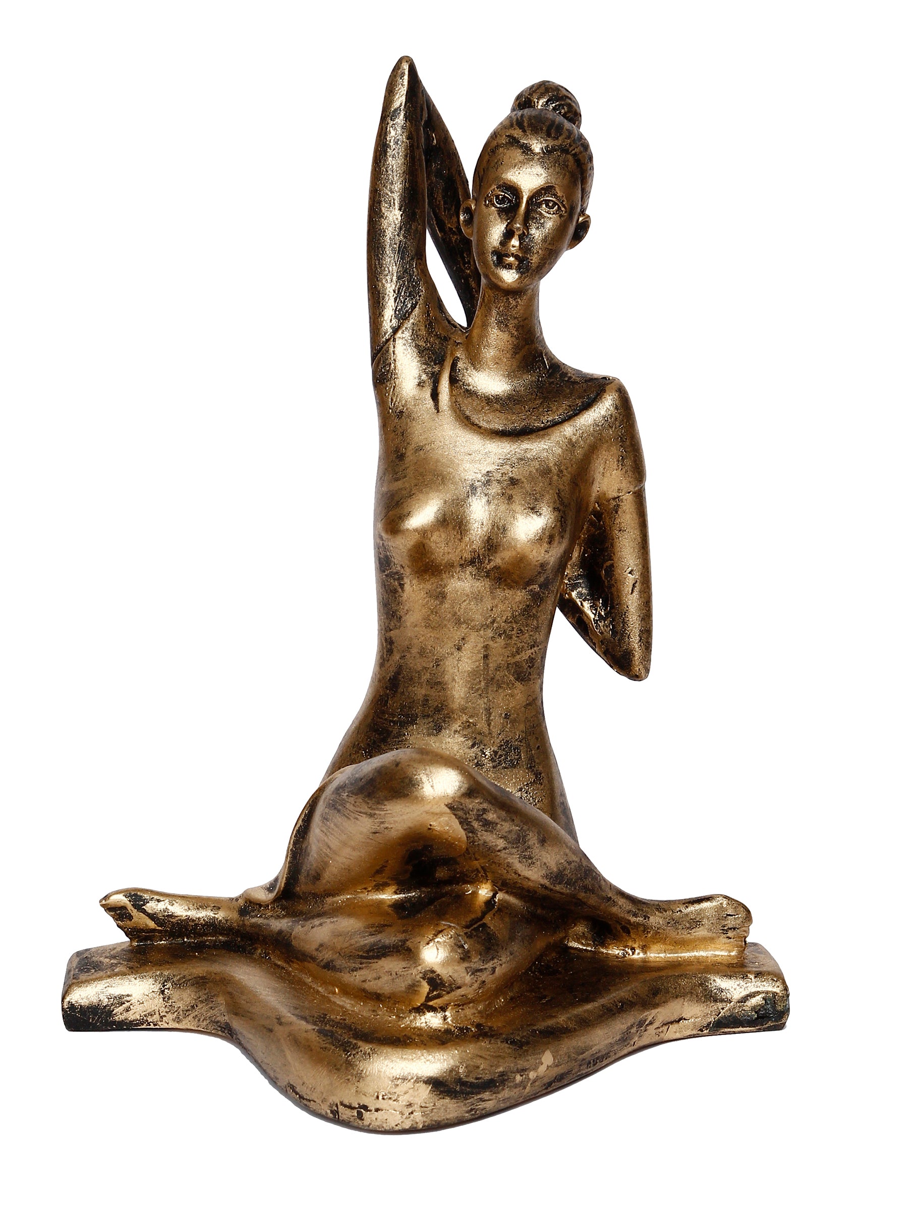 Golden Polyresin Lady in Gomukhasana or Cow Face Yoga Position Antique Look Handcrafted Decorative Showpiece 2