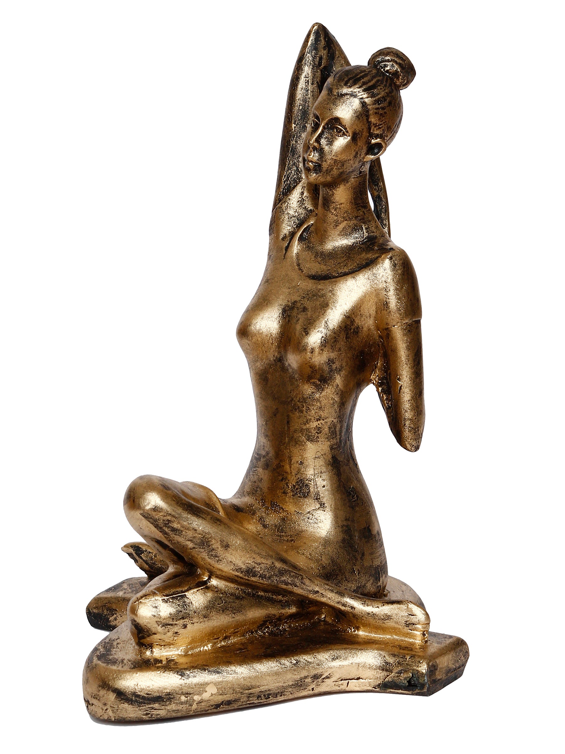Golden Polyresin Lady in Gomukhasana or Cow Face Yoga Position Antique Look Handcrafted Decorative Showpiece 4