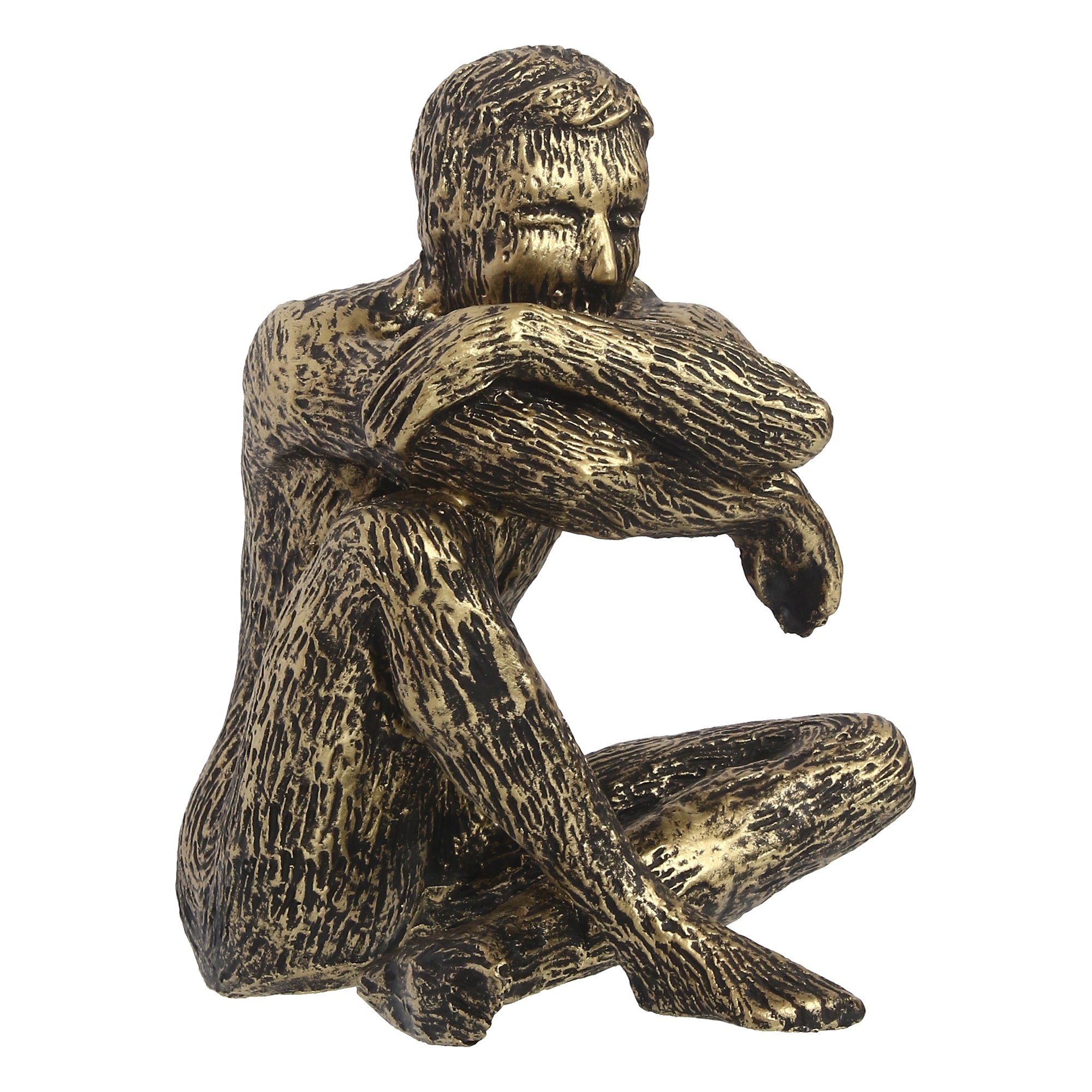 Golden and Black Polyresin Man Figurine Sitting in Thinking Position 1