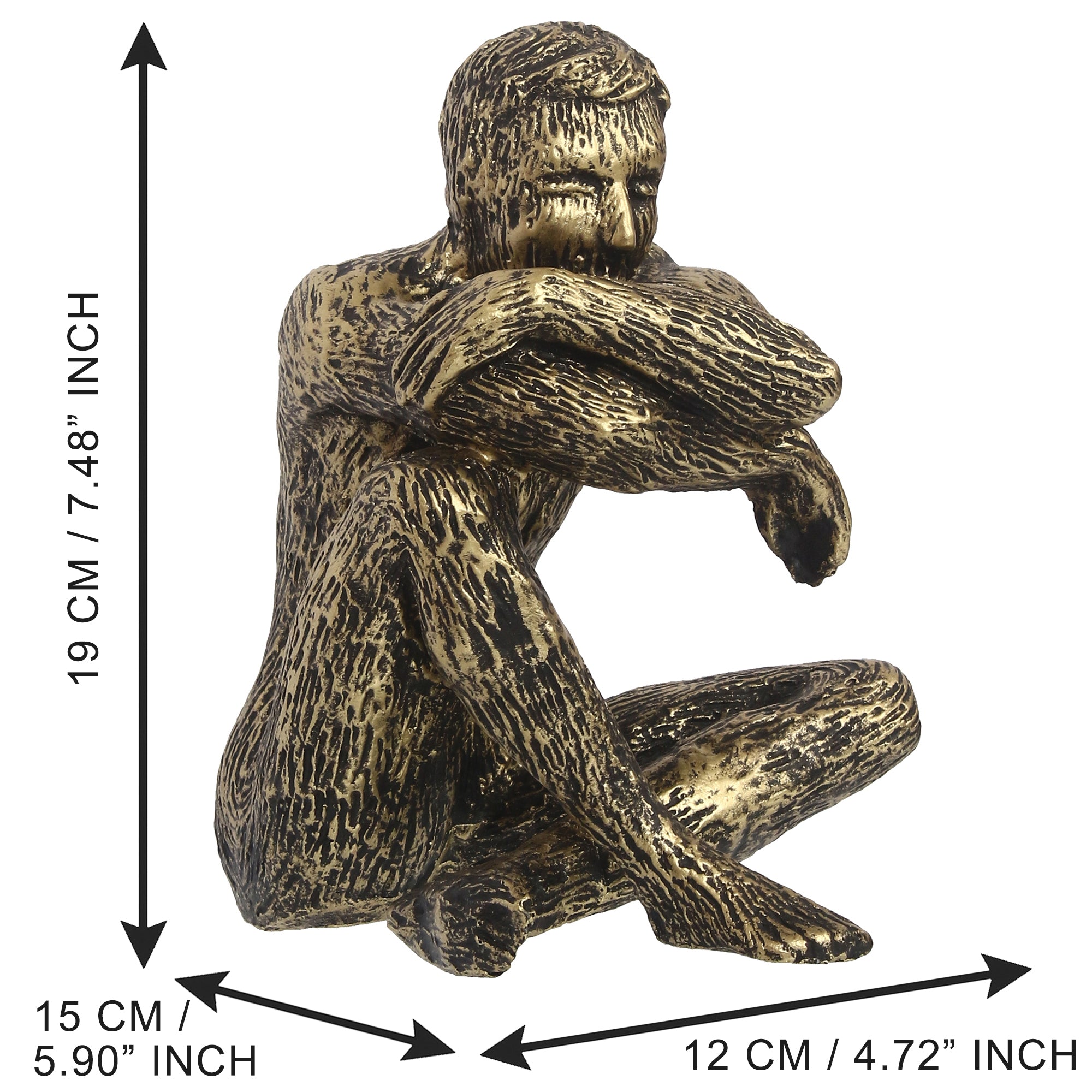 Golden and Black Polyresin Man Figurine Sitting in Thinking Position 2