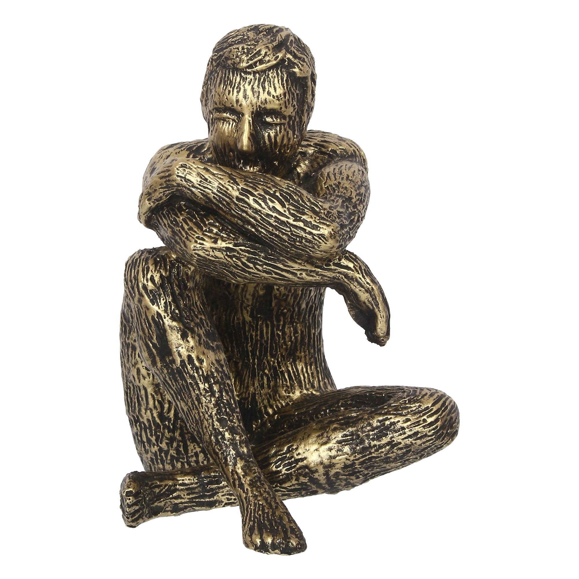 Golden and Black Polyresin Man Figurine Sitting in Thinking Position 3