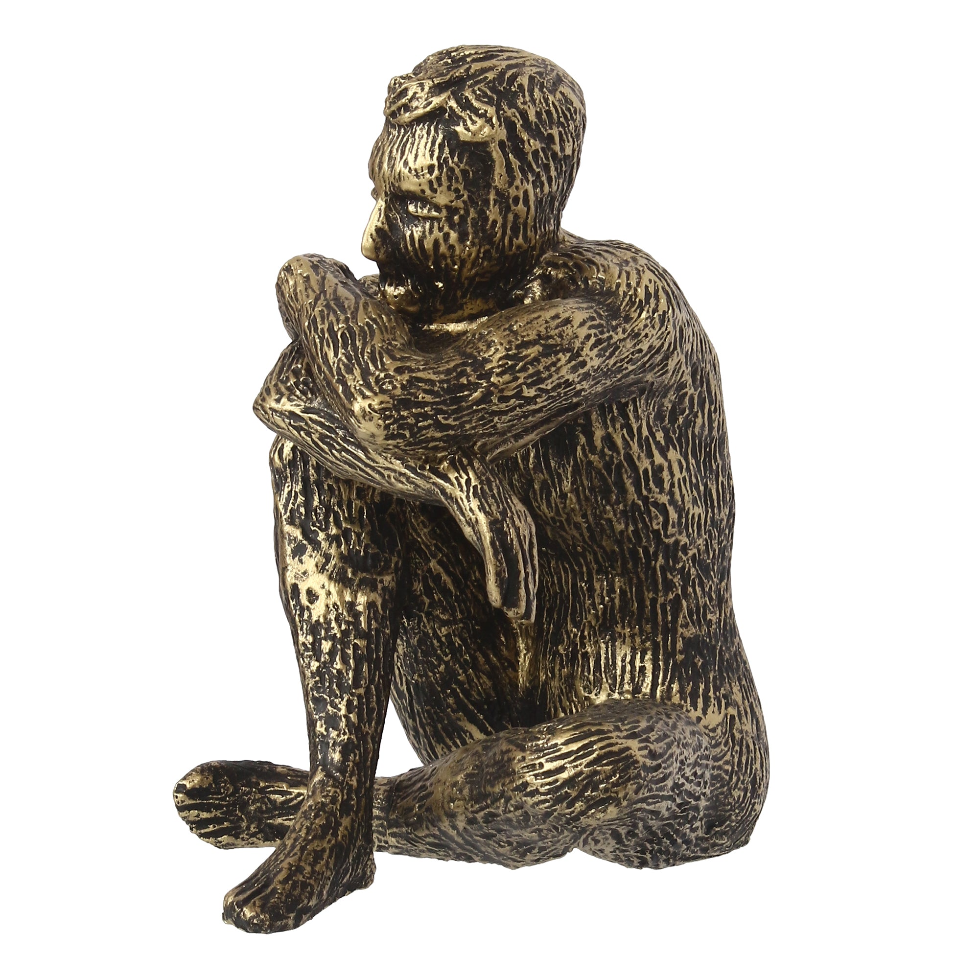 Golden and Black Polyresin Man Figurine Sitting in Thinking Position 4