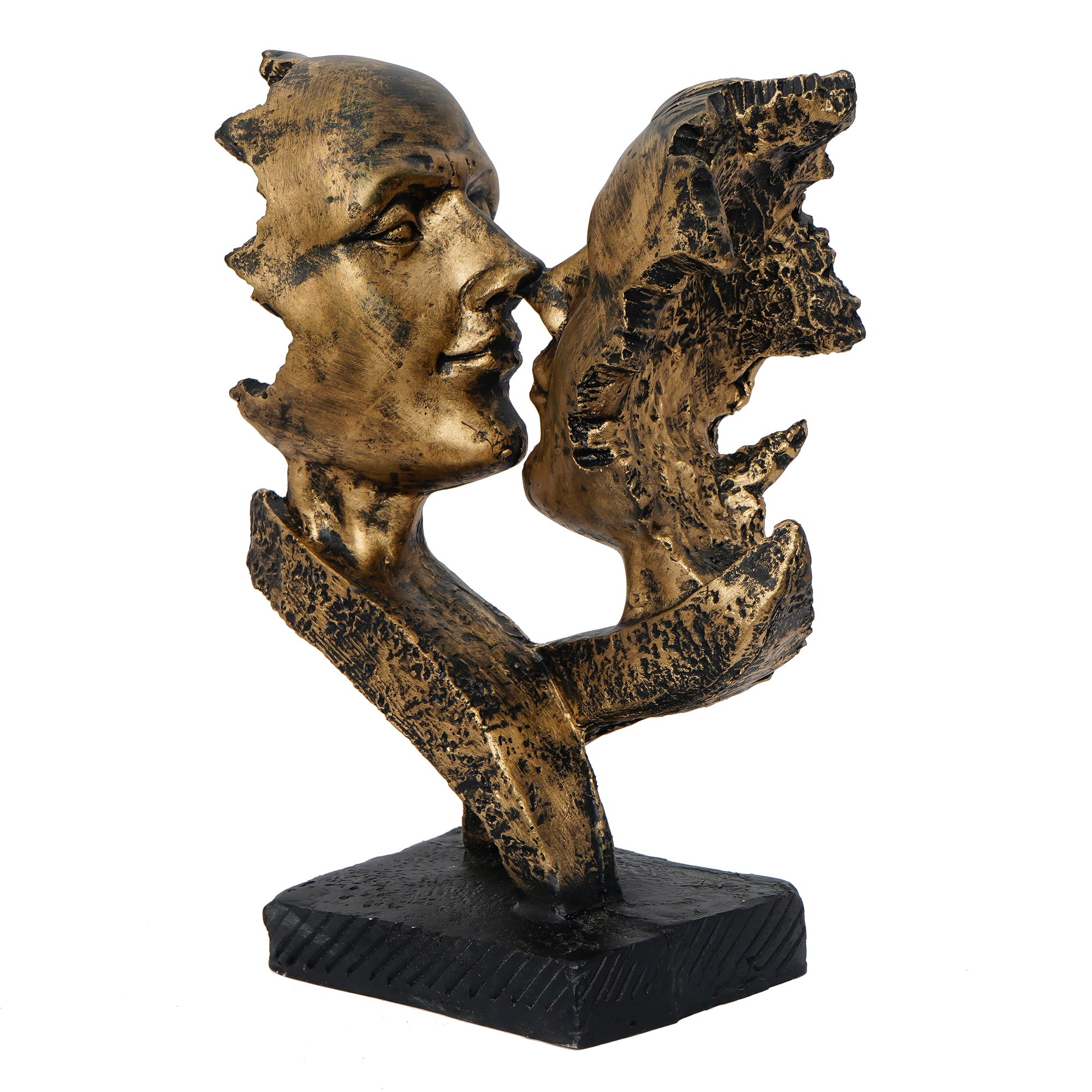 Golden Polyresin Antique Finish Half Face Woman and Man Kissing Each Other Handcrafted Decorative Couple Showpiece 5