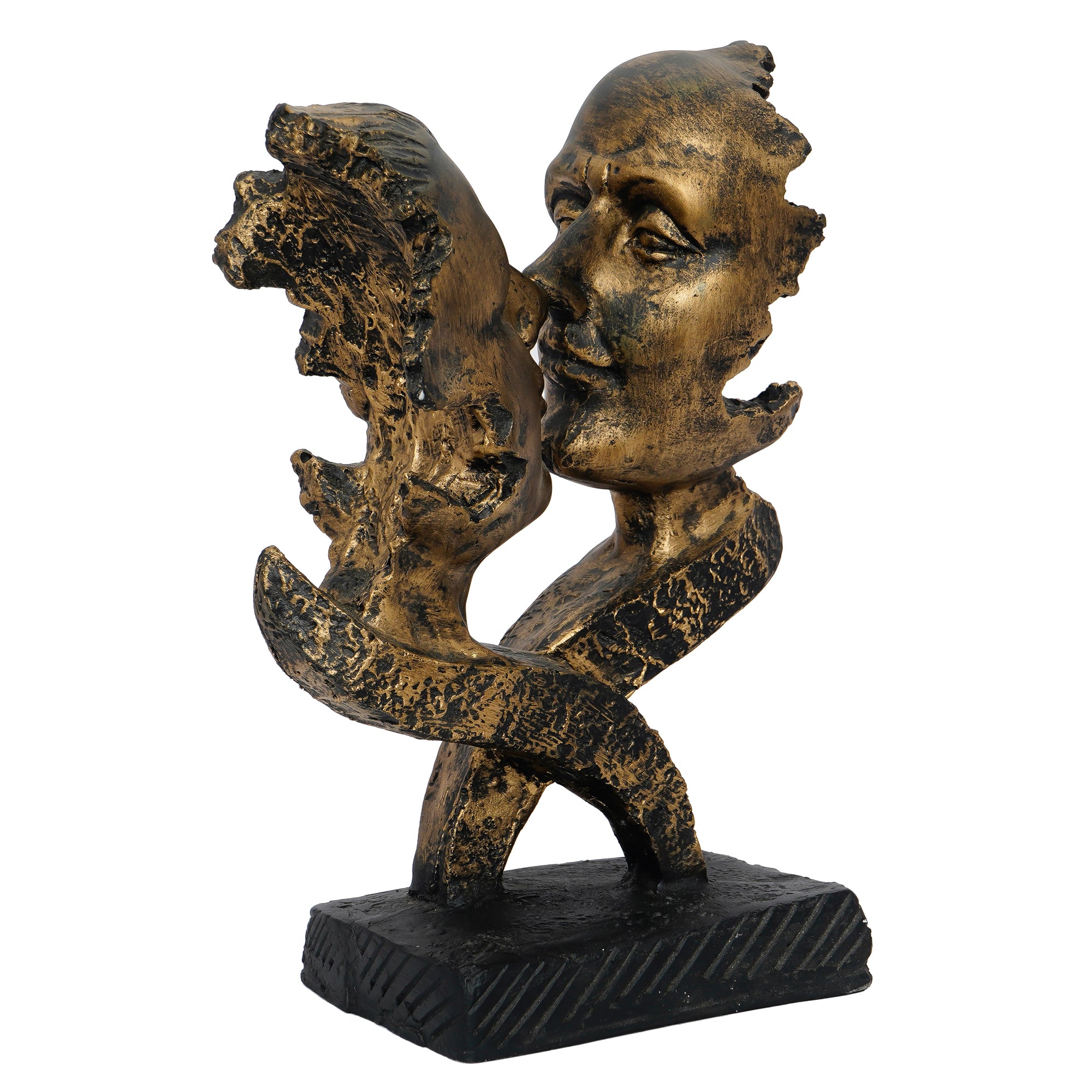 Golden Polyresin Antique Finish Half Face Woman and Man Kissing Each Other Handcrafted Decorative Couple Showpiece 6