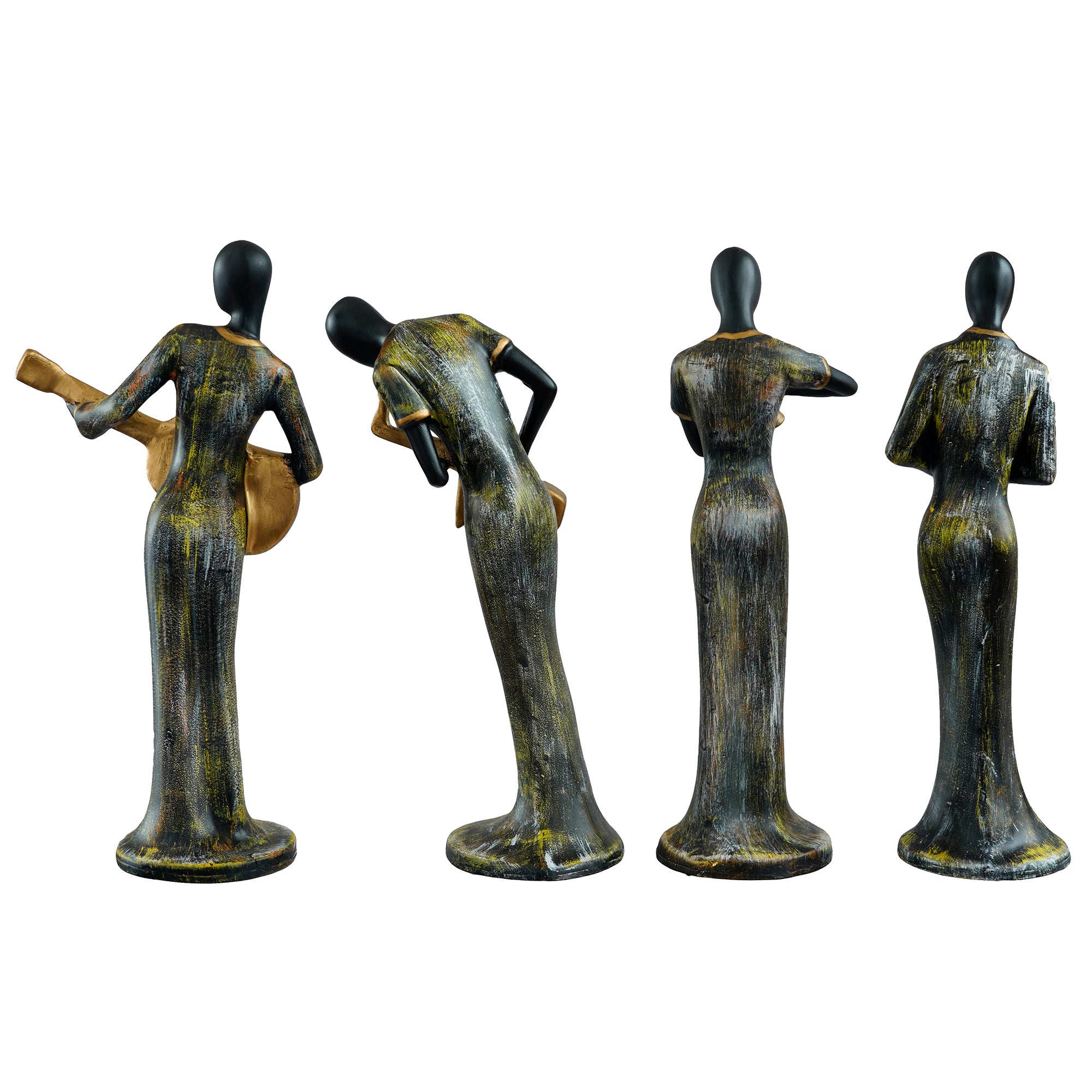 Grey and Black Polyresin Set of 4 Ladies figurines Playing Clarinet, Guitar, Wind, Saxophone Musical Instrument Handcrafted Decorative Showpiece 6