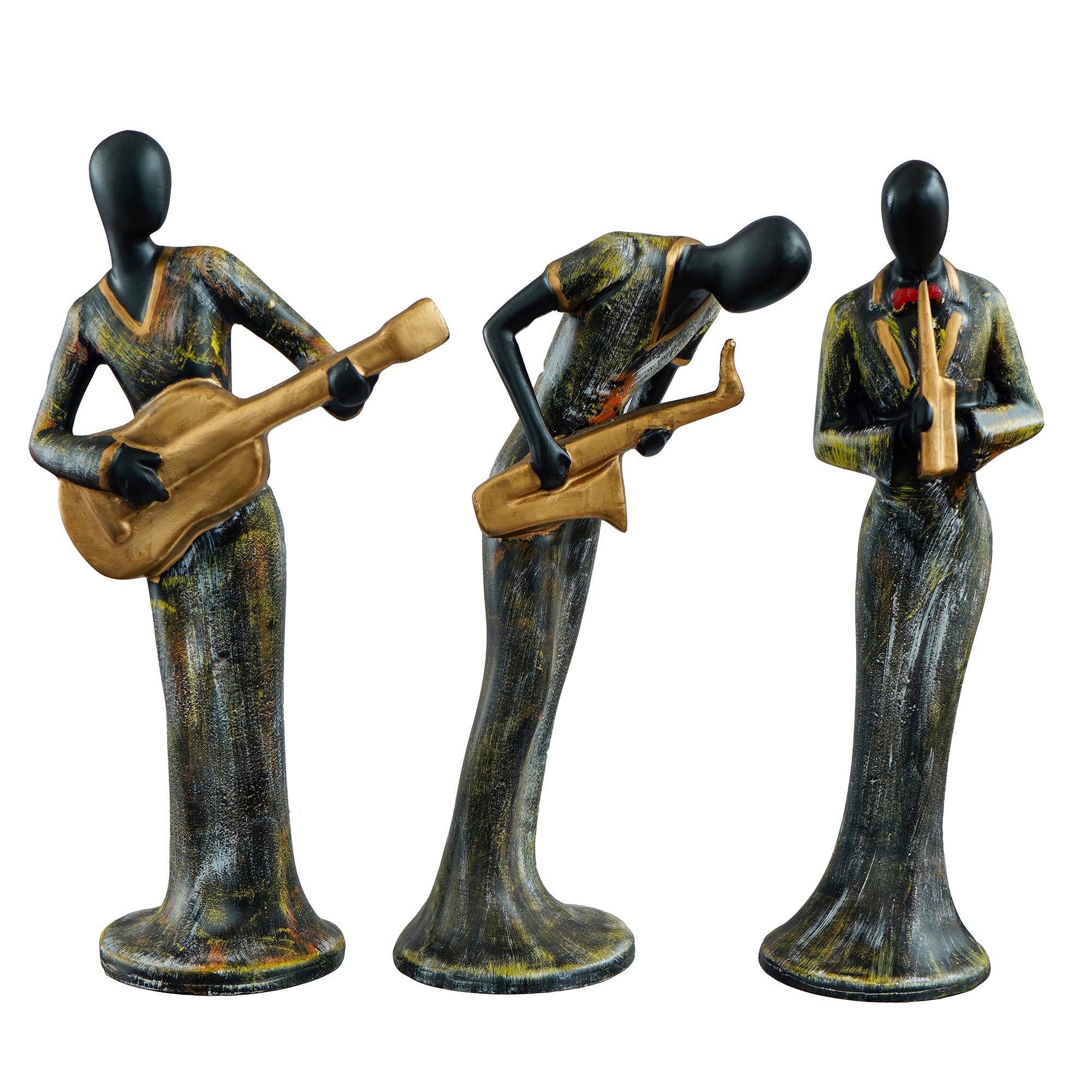 Grey and Black Polyresin Set of 3 Ladies figurines Playing Wind, Guitar,Saxophone Musical Instrument Handcrafted Decorative Showpiece 2