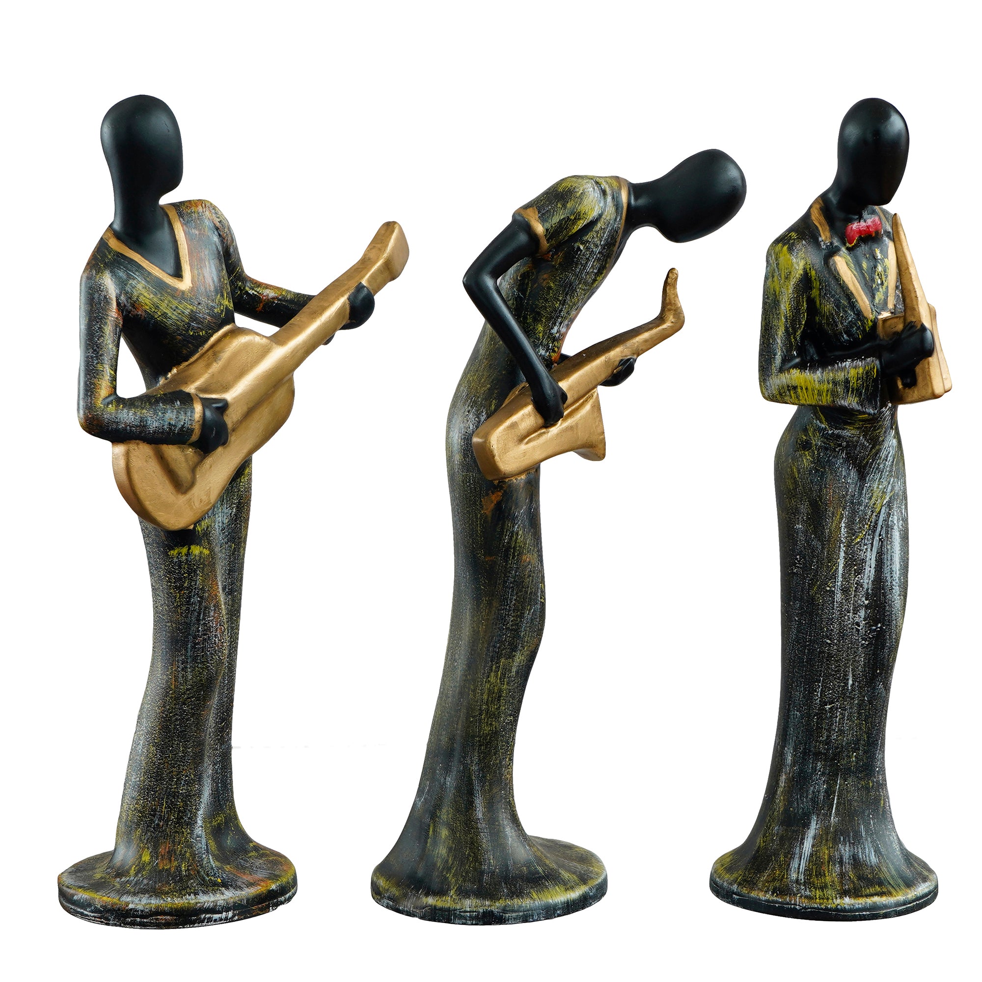 Grey and Black Polyresin Set of 3 Ladies figurines Playing Wind, Guitar,Saxophone Musical Instrument Handcrafted Decorative Showpiece 4