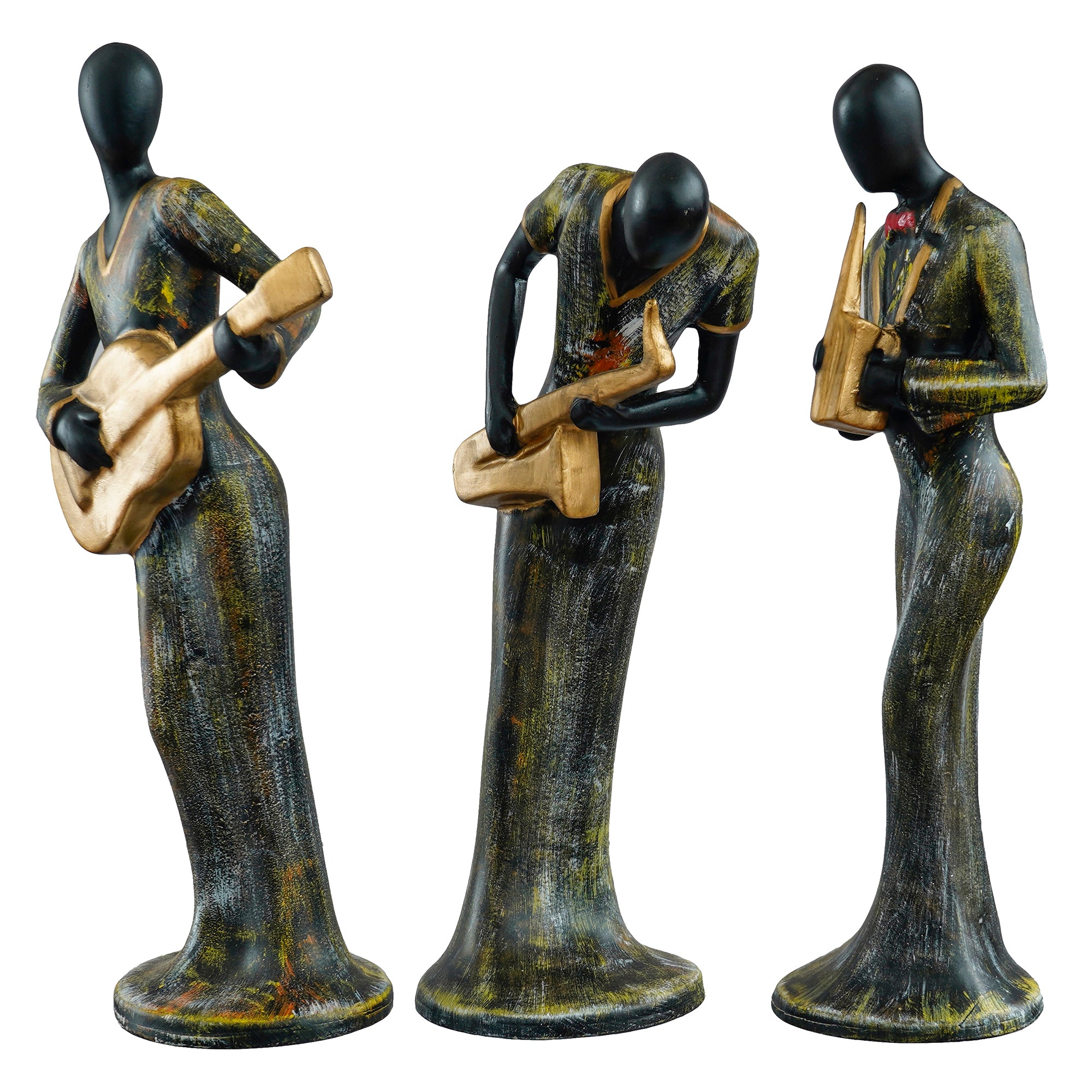 Grey and Black Polyresin Set of 3 Ladies figurines Playing Wind, Guitar,Saxophone Musical Instrument Handcrafted Decorative Showpiece 5