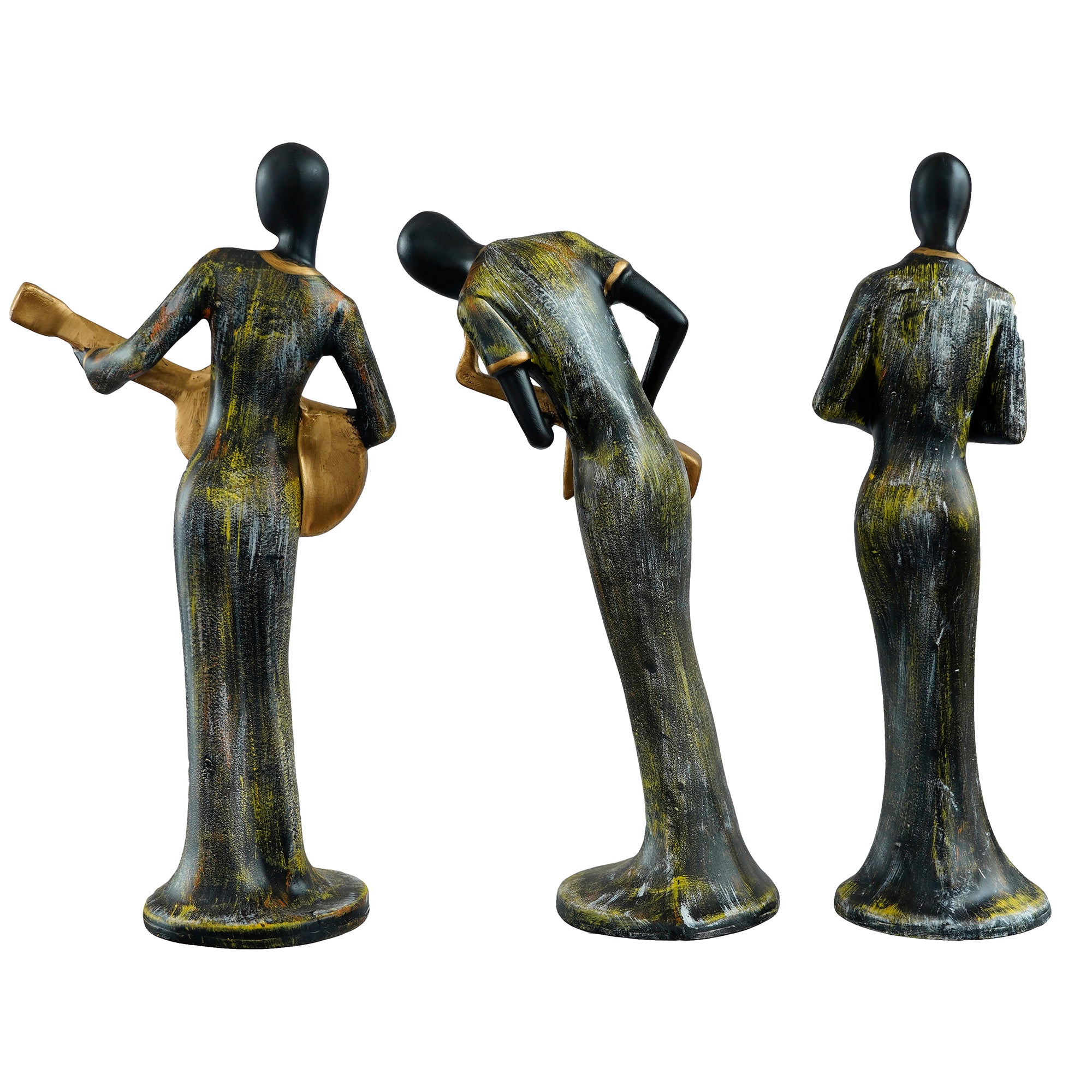 Grey and Black Polyresin Set of 3 Ladies figurines Playing Wind, Guitar,Saxophone Musical Instrument Handcrafted Decorative Showpiece 6