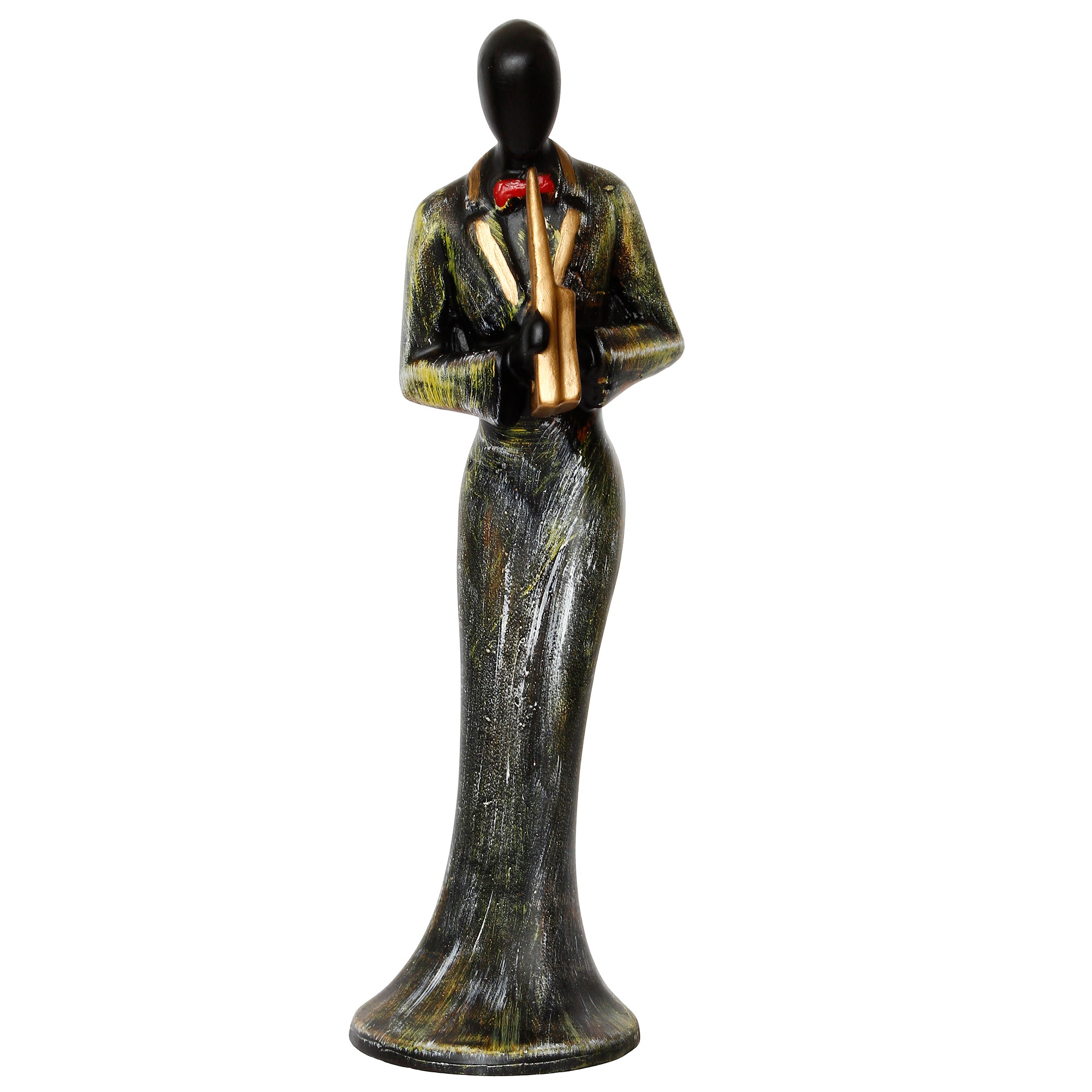 Grey and Black Polyresin Lady figurine Playing Wind Musical Instrument Handcrafted Decorative Showpiece 2