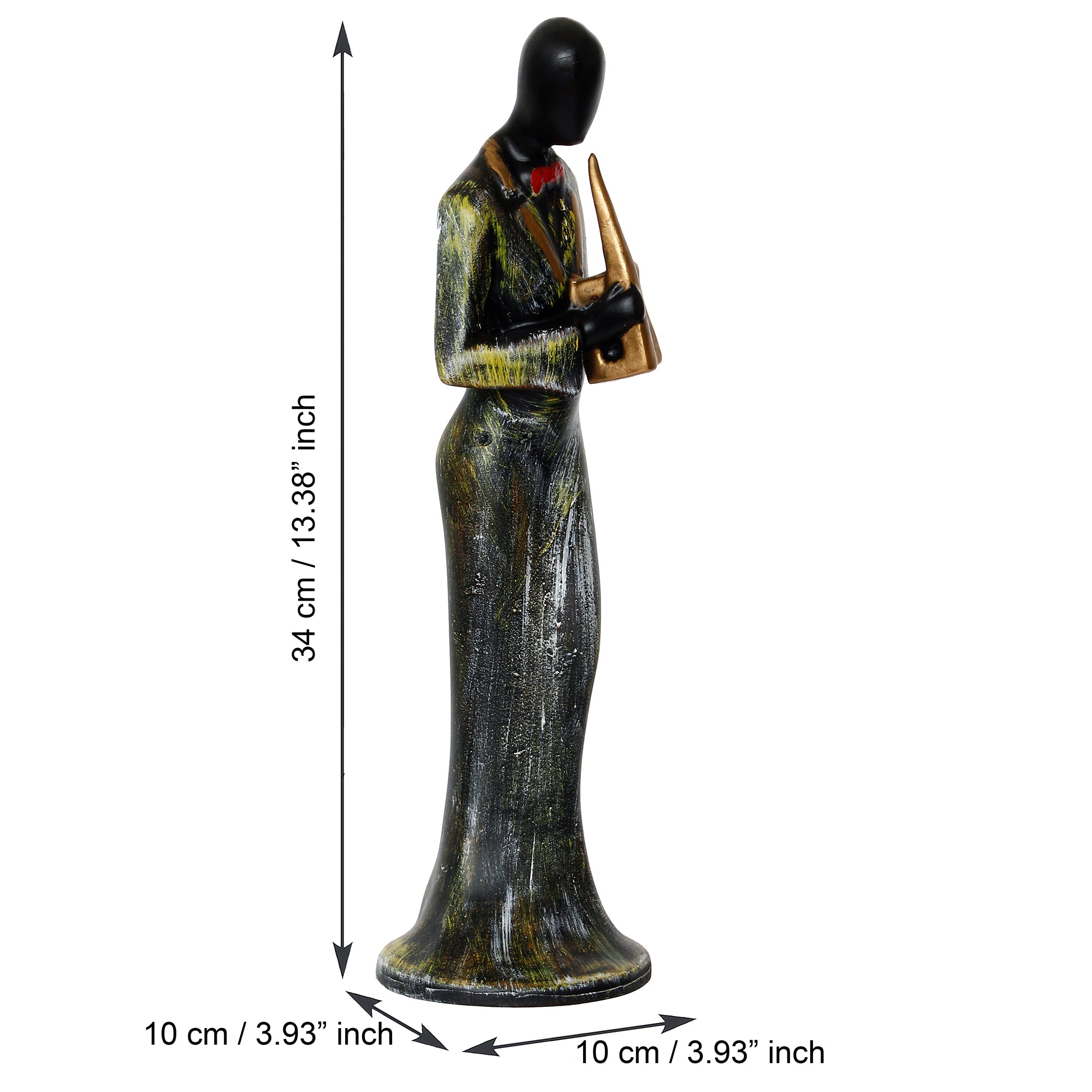 Grey and Black Polyresin Lady figurine Playing Wind Musical Instrument Handcrafted Decorative Showpiece 3