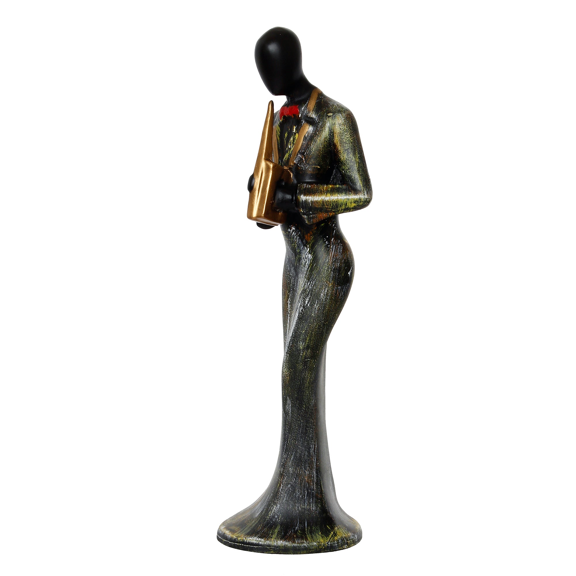 Grey and Black Polyresin Lady figurine Playing Wind Musical Instrument Handcrafted Decorative Showpiece 5