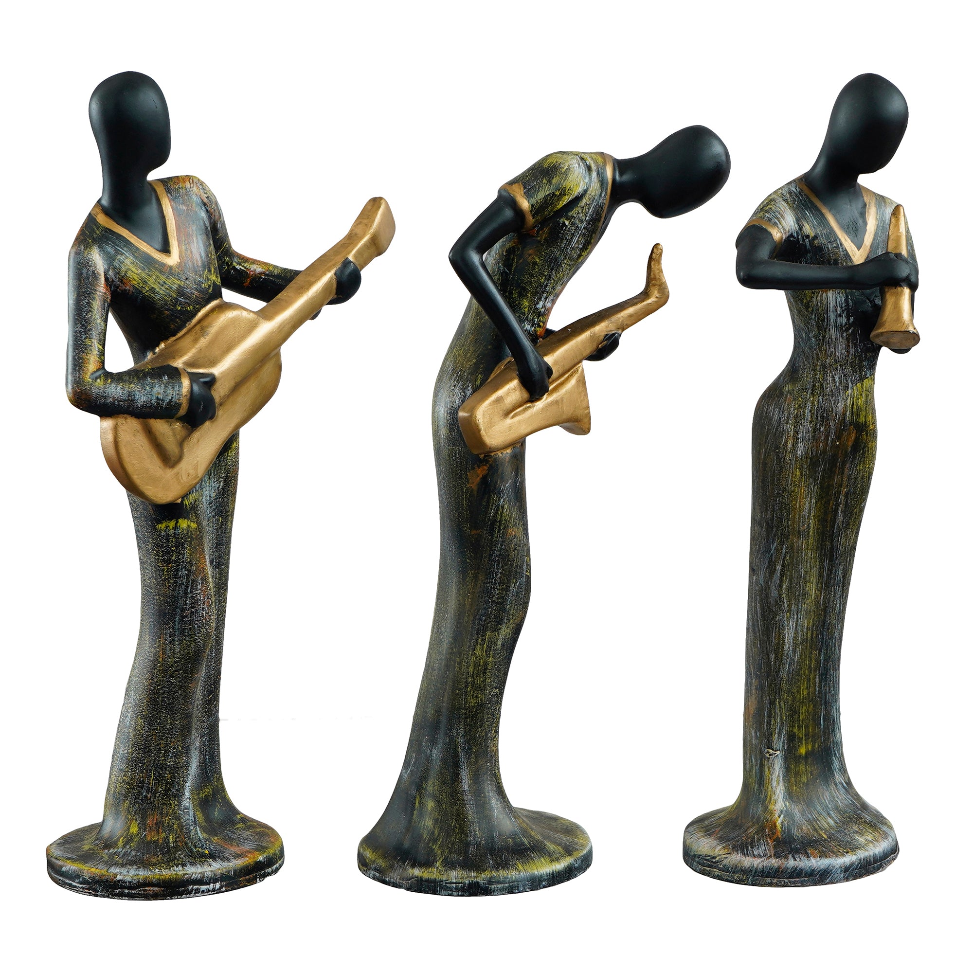 Grey and Black Polyresin Set of 3 Ladies figurines Playing Guitar, Clarinet, Saxophone Musical Instrument Handcrafted Decorative Showpiece 4
