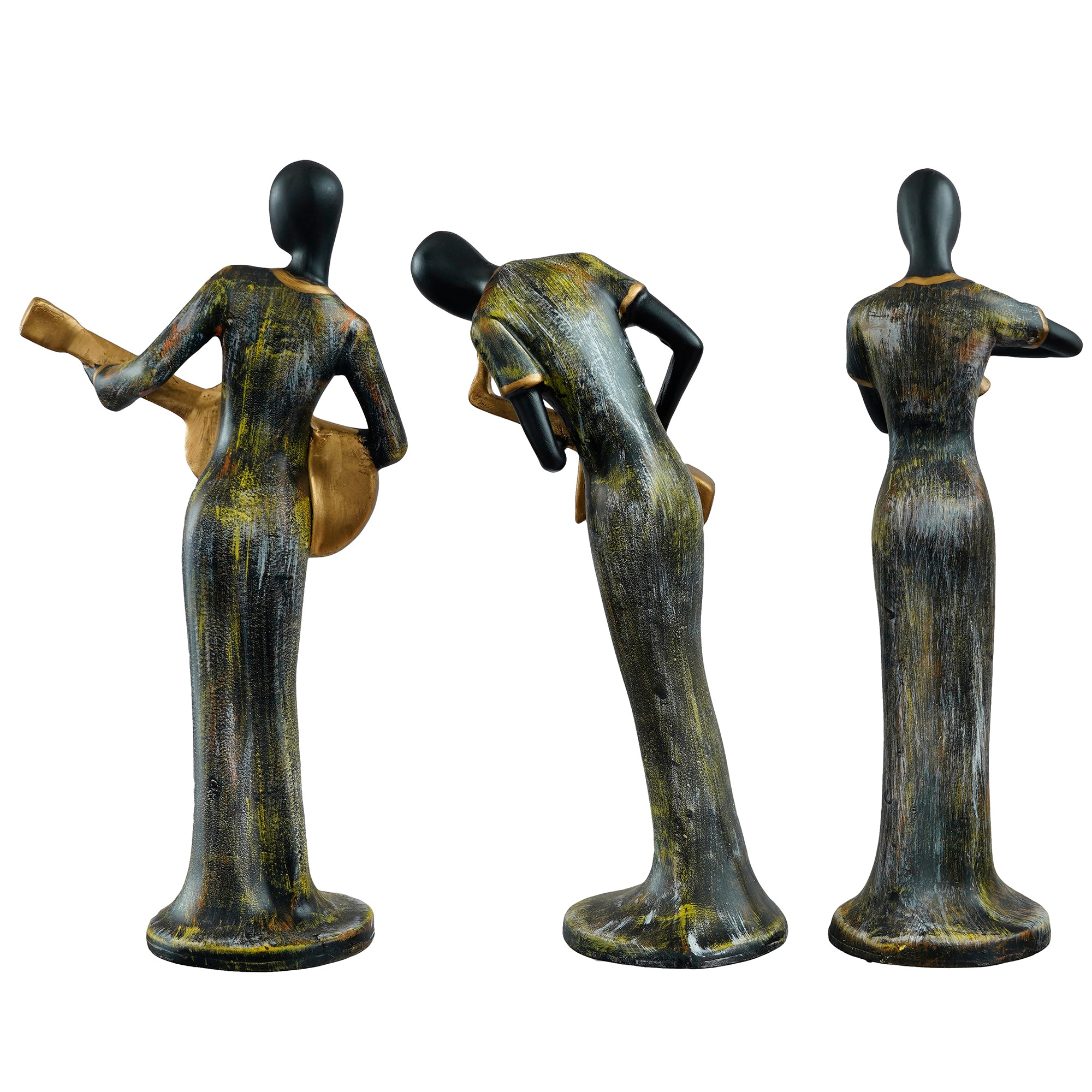 Grey and Black Polyresin Set of 3 Ladies figurines Playing Guitar, Clarinet, Saxophone Musical Instrument Handcrafted Decorative Showpiece 6