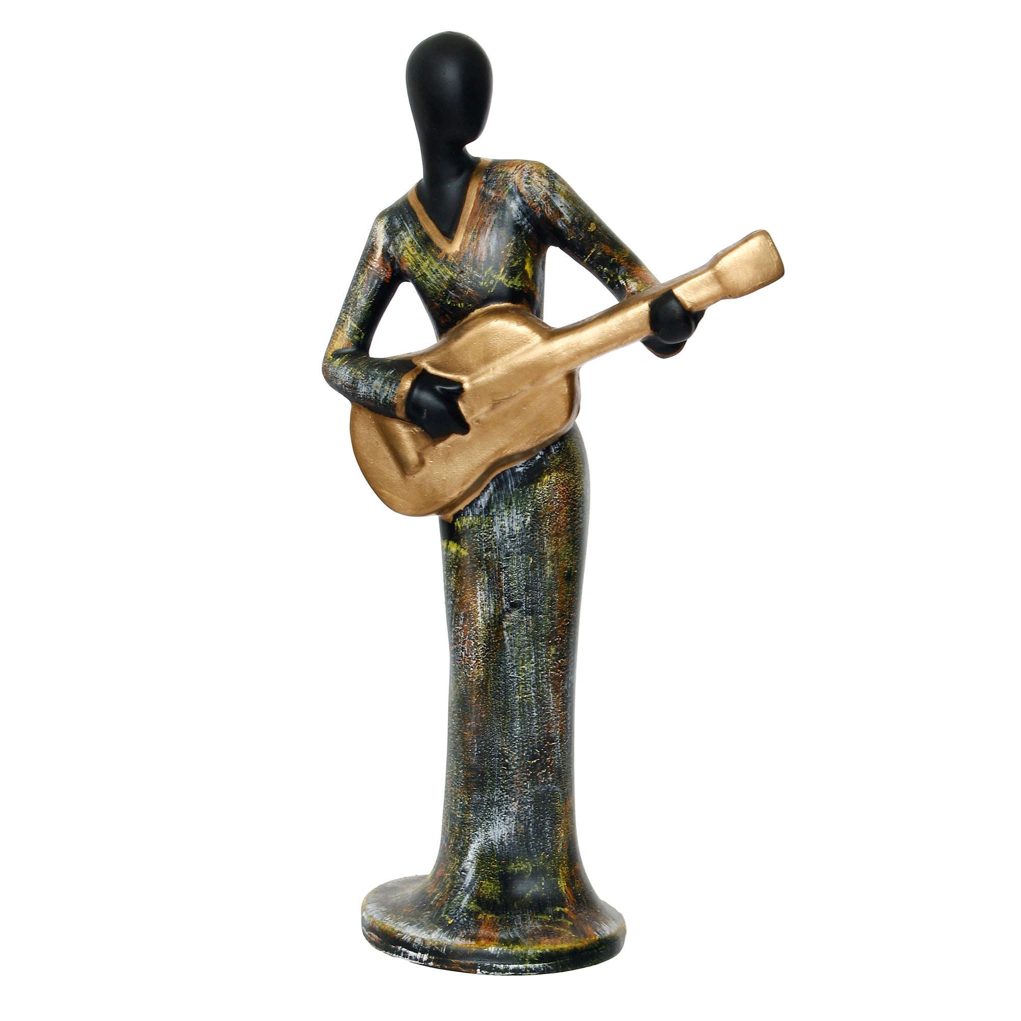 Grey and Black Polyresin Lady figurine Playing Guitar Musical Instrument Handcrafted Decorative Showpiece 2