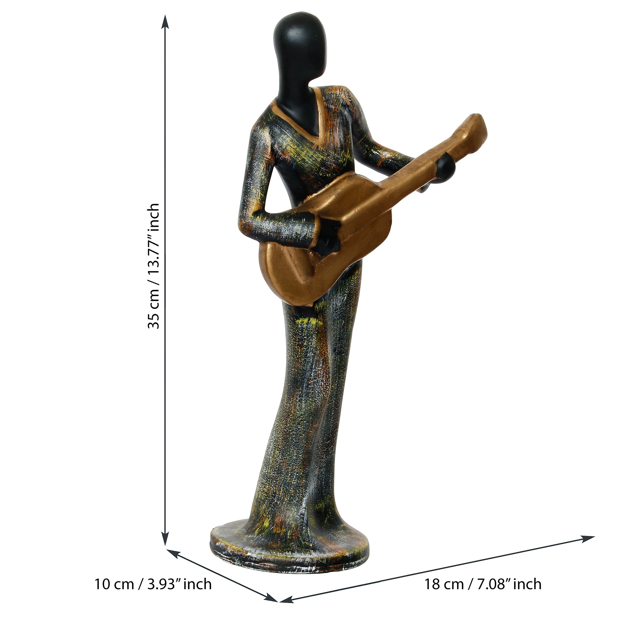 Grey and Black Polyresin Lady figurine Playing Guitar Musical Instrument Handcrafted Decorative Showpiece 3