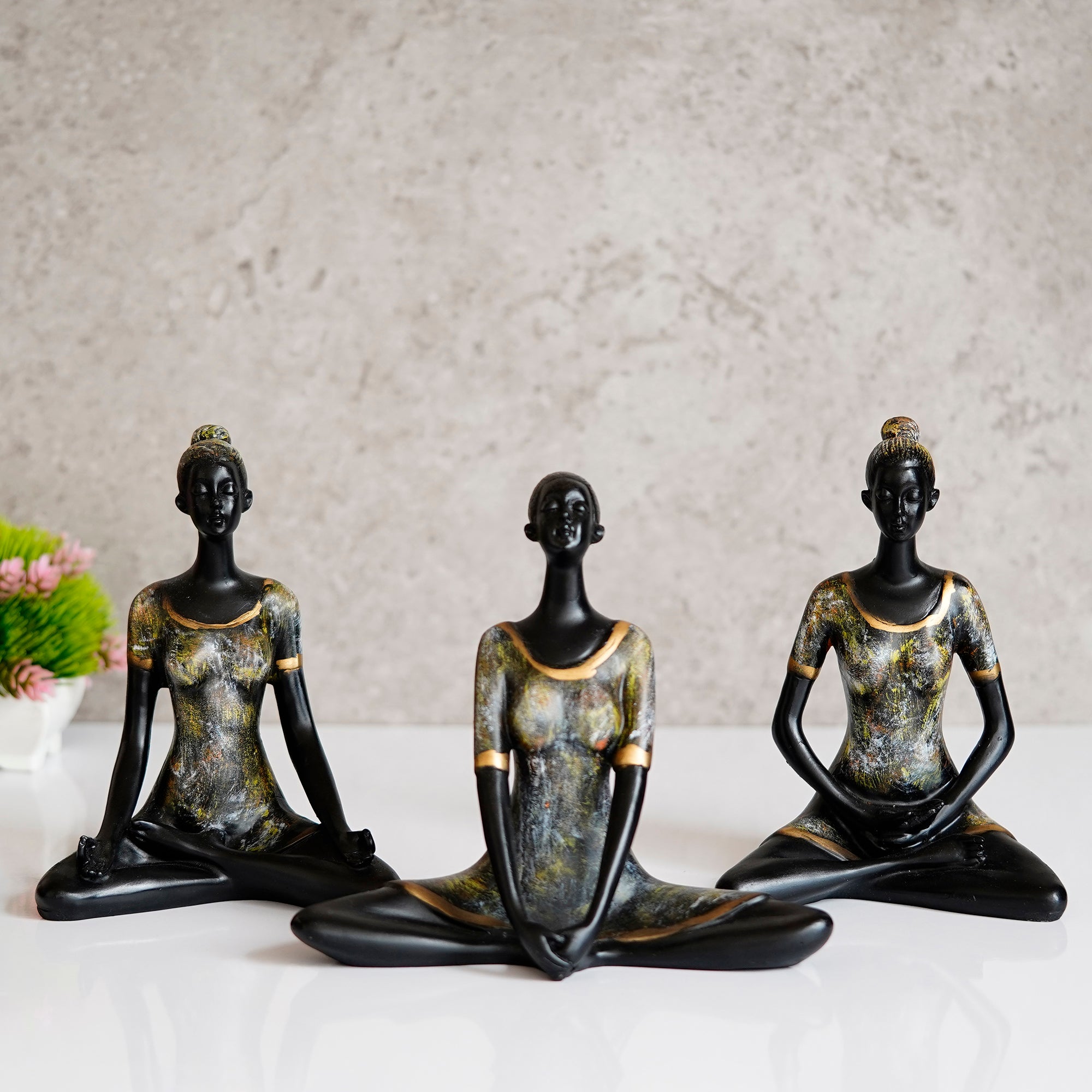 Set of 3 Ladies in Sukhasana, Padmasana, Butterfly Yoga Poses Handcrafted Decorative Polyresin Showpieces 1