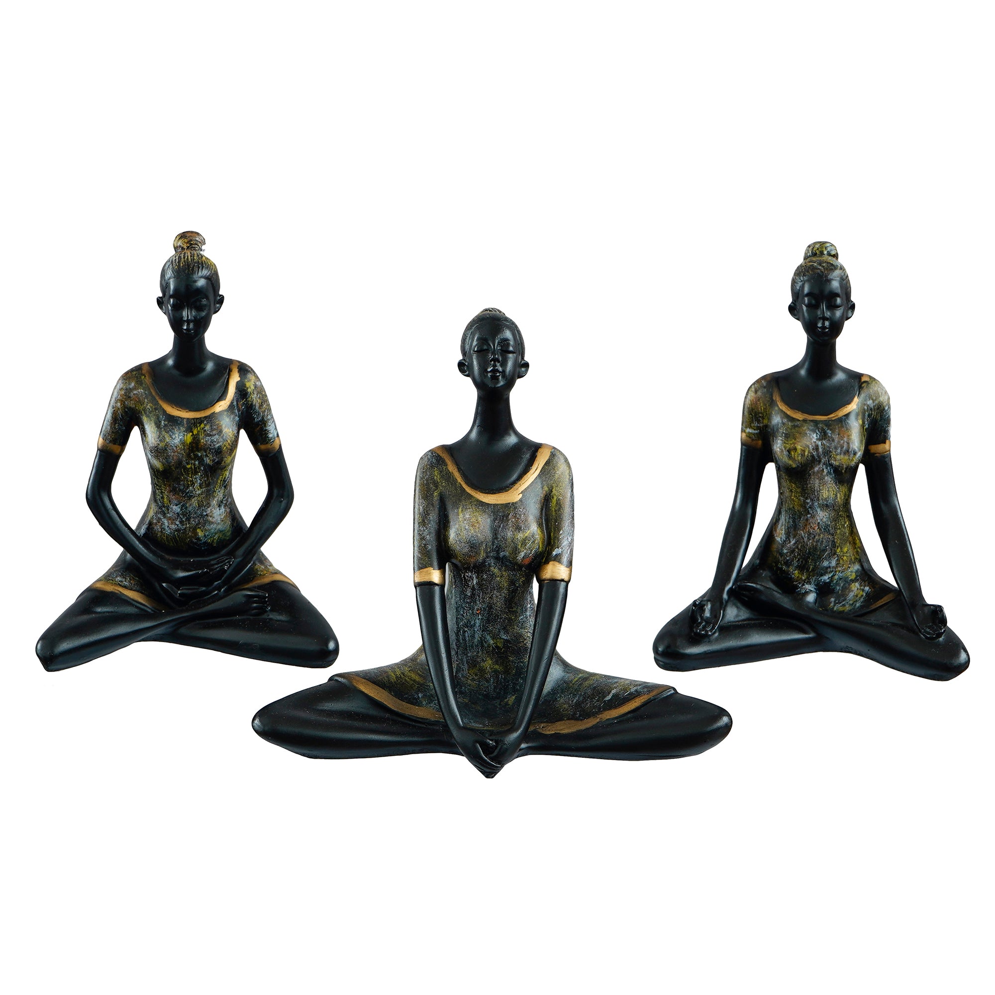 Set of 3 Ladies in Sukhasana, Padmasana, Butterfly Yoga Poses Handcrafted Decorative Polyresin Showpieces 2