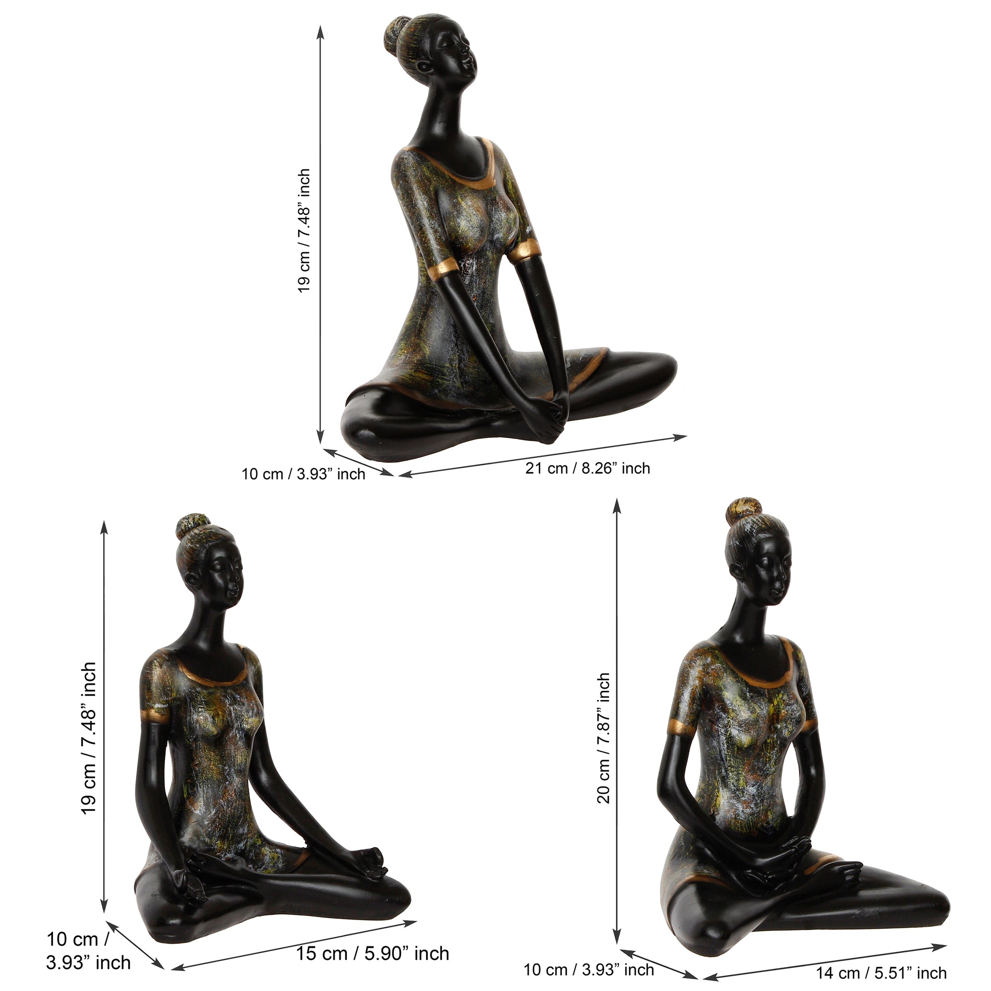 Set of 3 Ladies in Sukhasana, Padmasana, Butterfly Yoga Poses Handcrafted Decorative Polyresin Showpieces 3