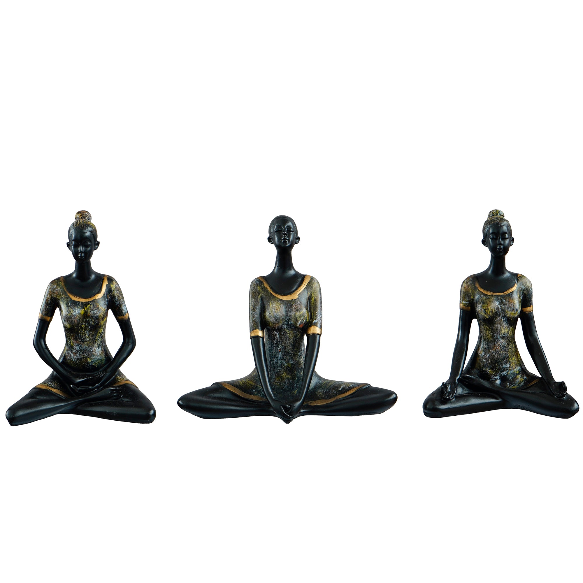 Set of 3 Ladies in Sukhasana, Padmasana, Butterfly Yoga Poses Handcrafted Decorative Polyresin Showpieces 4