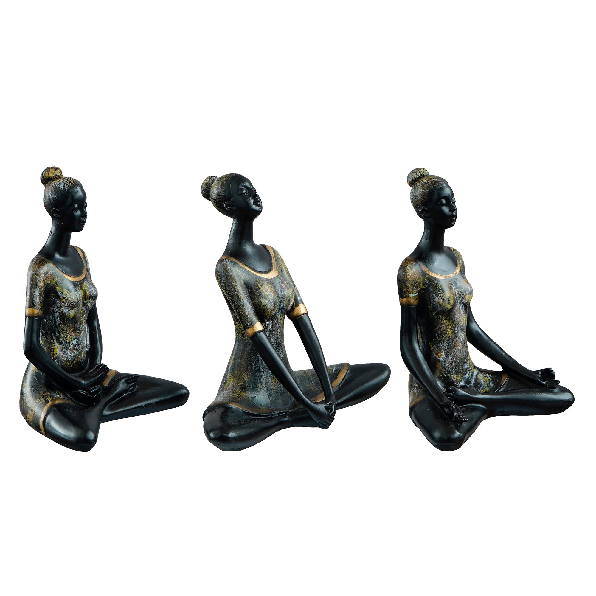 Set of 3 Ladies in Sukhasana, Padmasana, Butterfly Yoga Poses Handcrafted Decorative Polyresin Showpieces 5