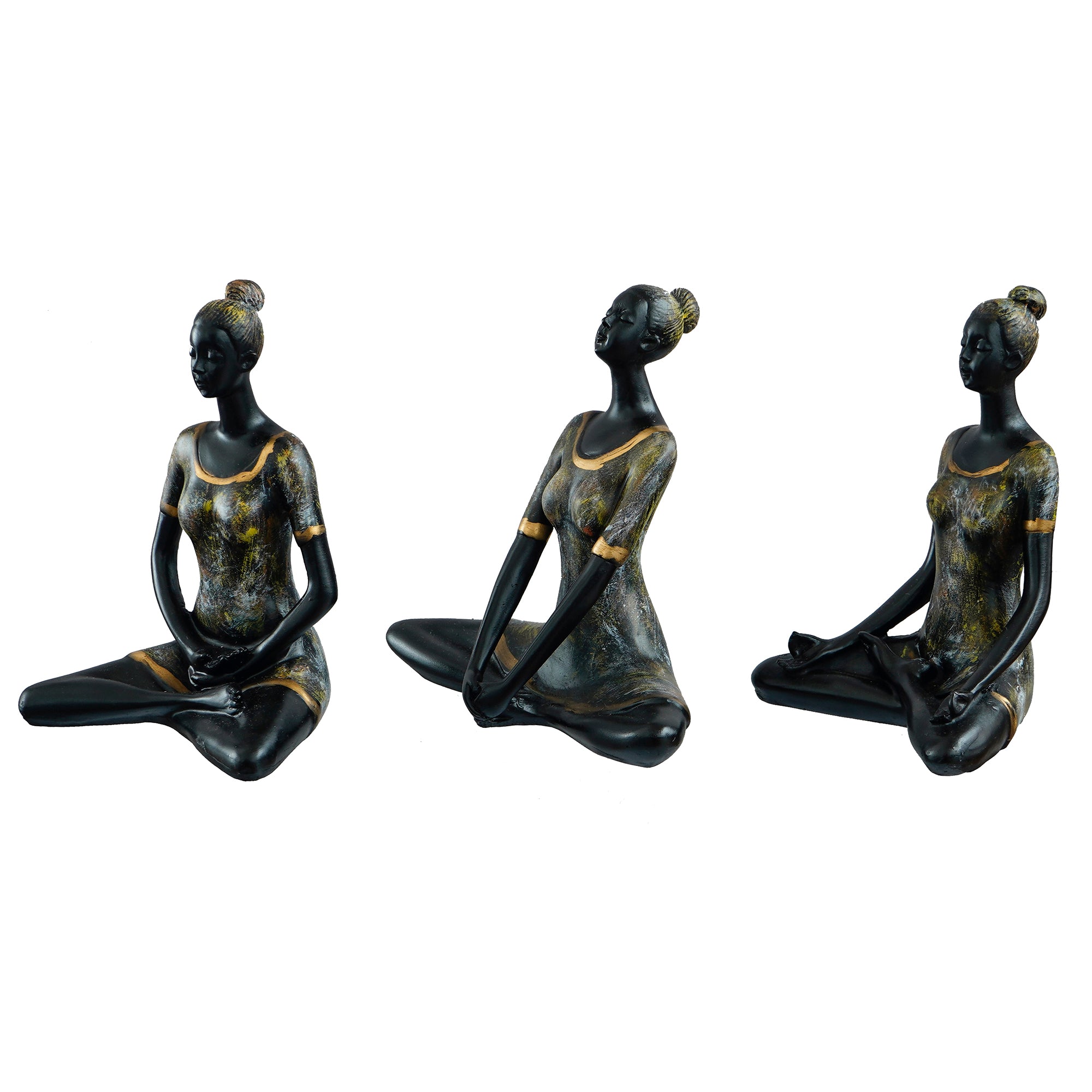 Set of 3 Ladies in Sukhasana, Padmasana, Butterfly Yoga Poses Handcrafted Decorative Polyresin Showpieces 6