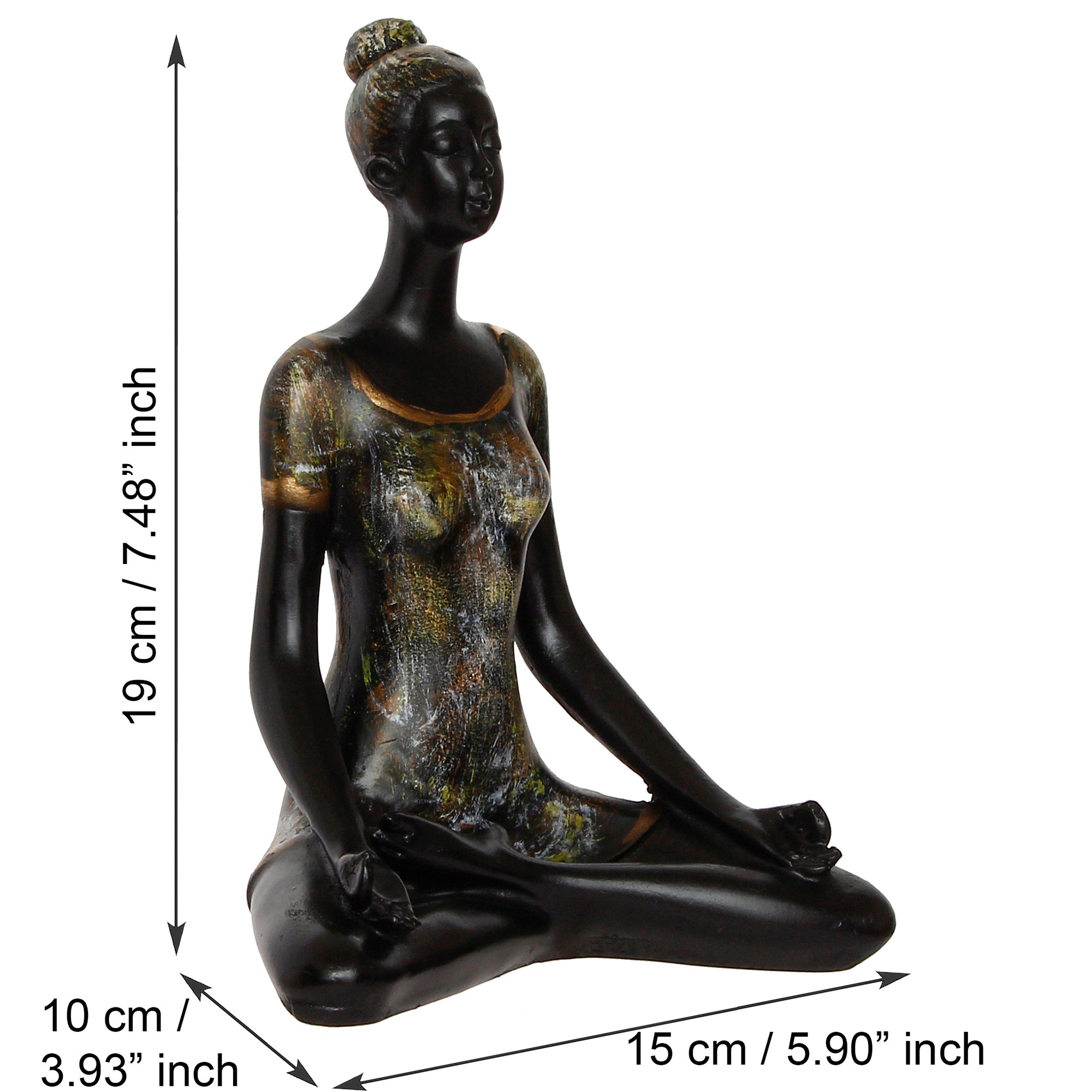 Grey and Black Polyresin Meditating lady in Sukhasana Yoga Pose Handcrafted Decorative Showpiece 3