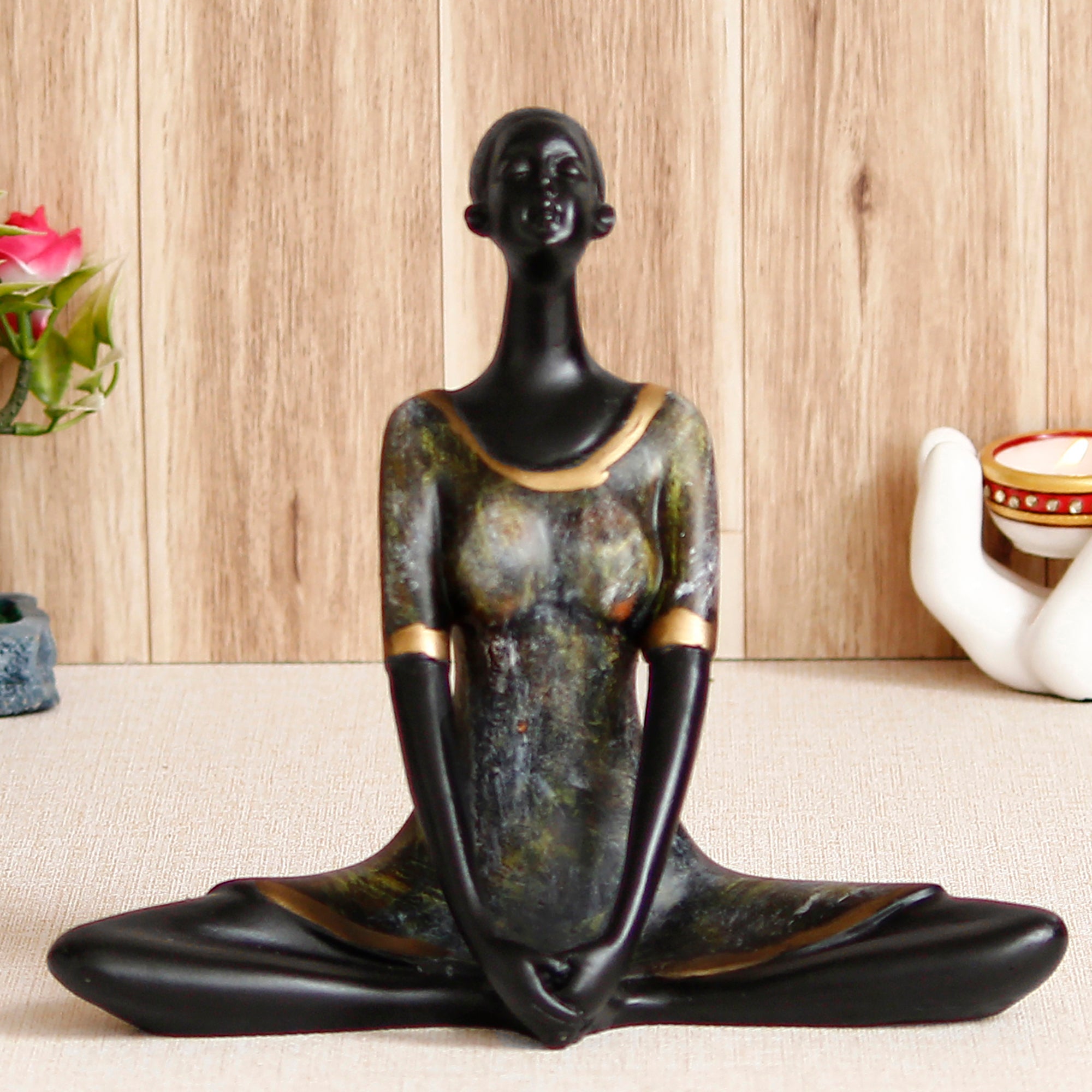 Grey and Black Polyresin Meditating lady in Butterfly Yoga Pose Handcrafted Decorative Showpiece 1