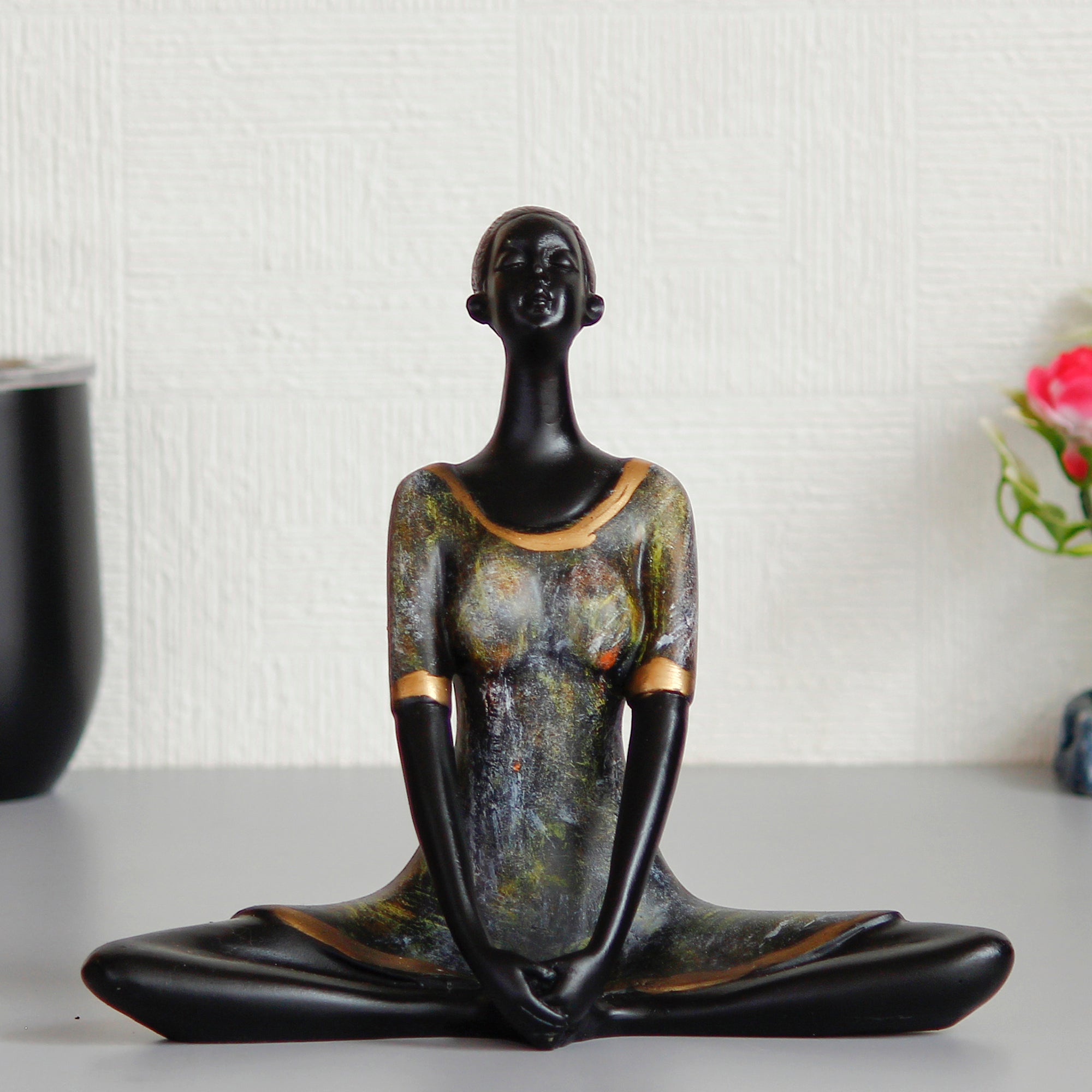Grey and Black Polyresin Meditating lady in Butterfly Yoga Pose Handcrafted Decorative Showpiece