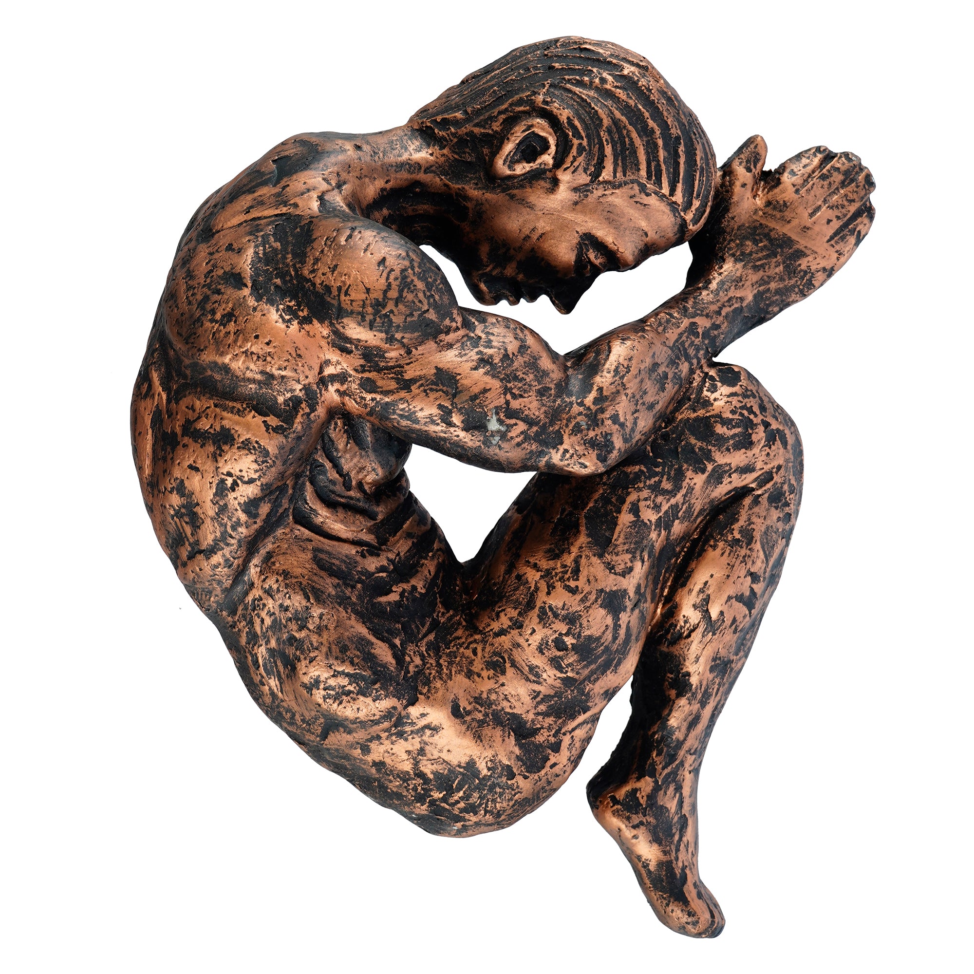 Brown Polyresin Man Figurine Baby Positions in Mother Womb Pose Antique Finish Handcrafted Wall Decorative Showpiece 3
