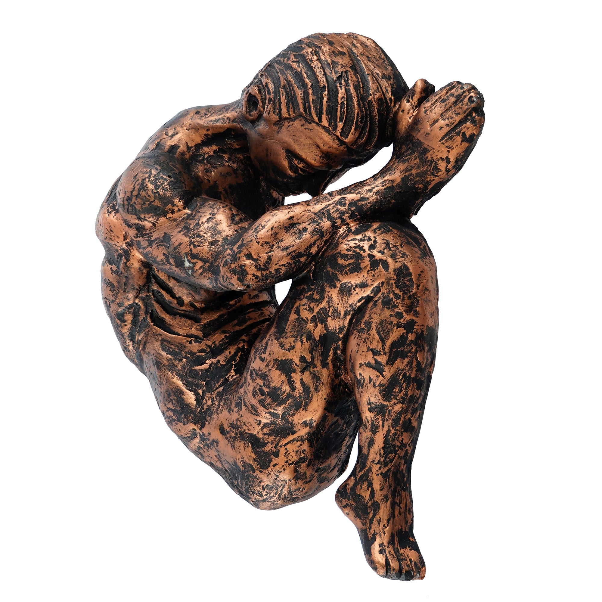 Brown Polyresin Man Figurine Baby Positions in Mother Womb Pose Antique Finish Handcrafted Wall Decorative Showpiece 5