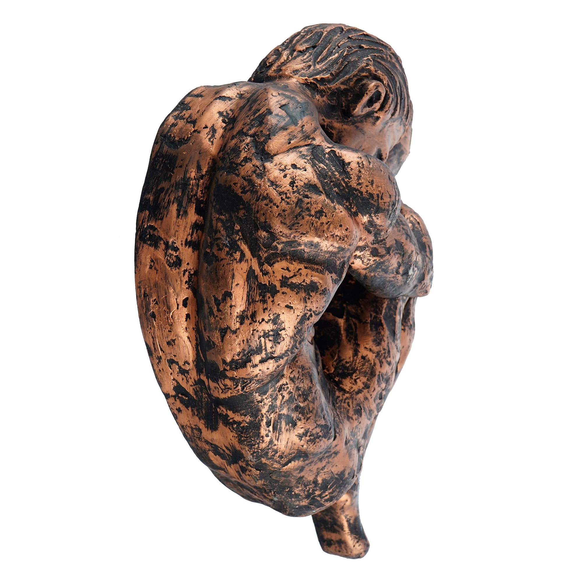 Brown Polyresin Man Figurine Baby Positions in Mother Womb Pose Antique Finish Handcrafted Wall Decorative Showpiece 6