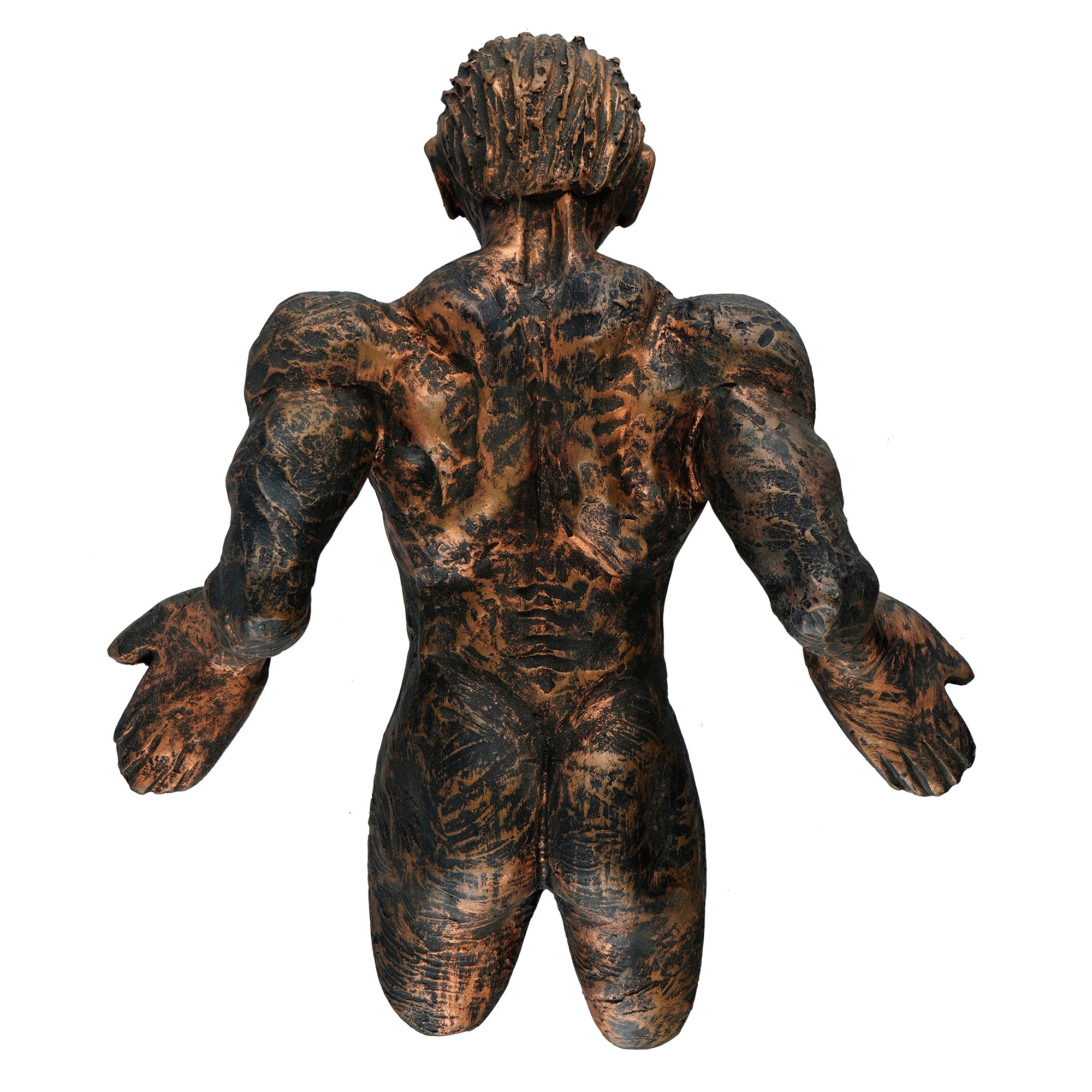 Brown Polyresin Man Pushing Wall Antique Finish Handcrafted Wall Decorative Showpiece 3