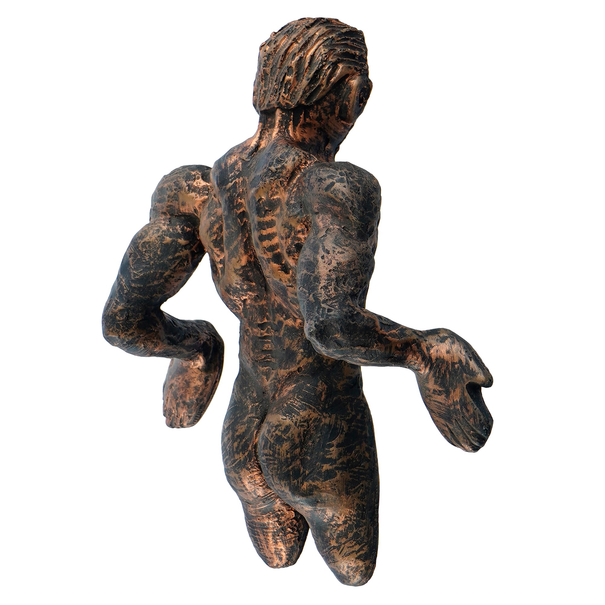 Brown Polyresin Man Pushing Wall Antique Finish Handcrafted Wall Decorative Showpiece 5