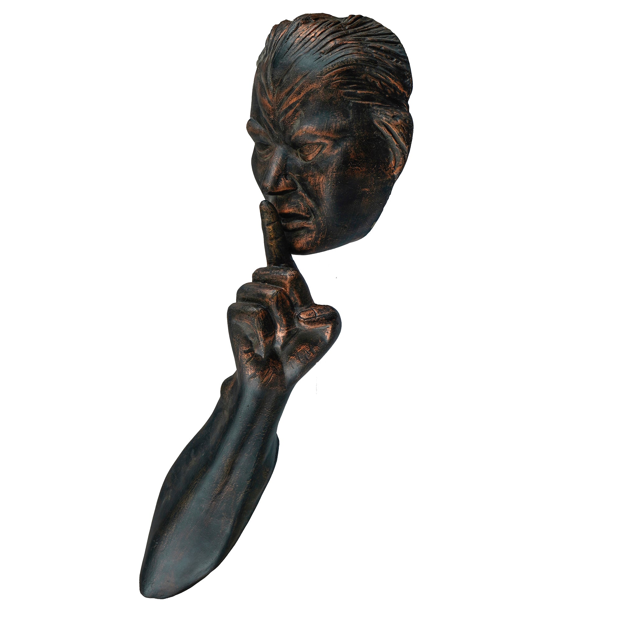 Black Polyresin Man Face with Hand in Silence Pose Antique Finish Handcrafted Wall Decorative Showpiece 4