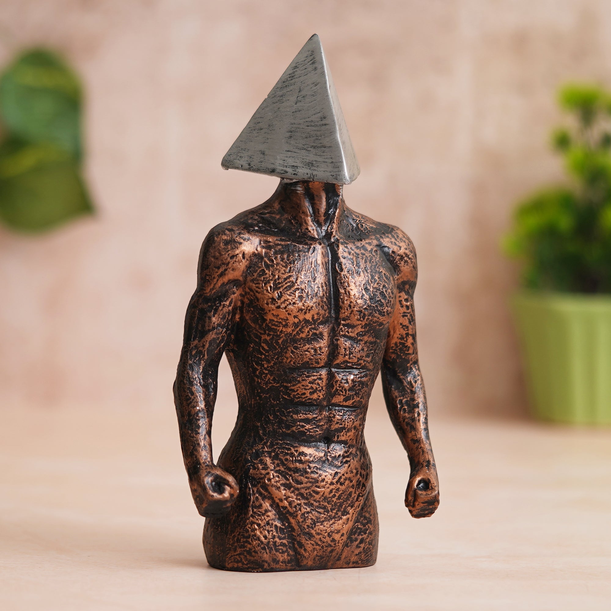 eCraftIndia Copper, Silver Polyresin Men Statue Triangle Sign On Face Human Figurine Decorative Showpiece