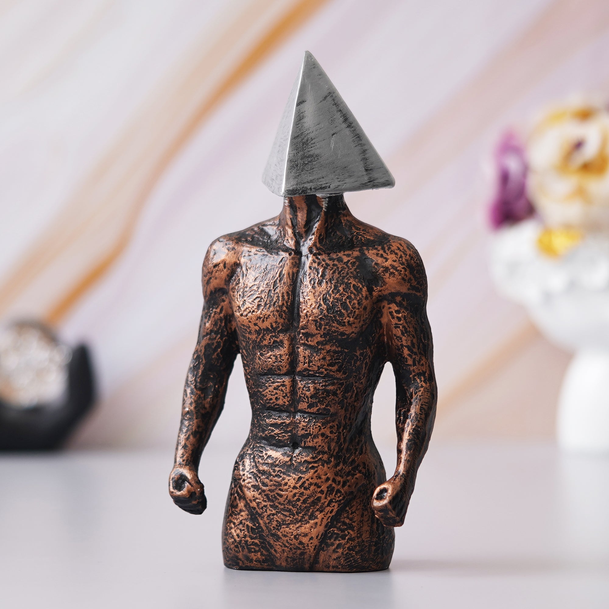 eCraftIndia Copper, Silver Polyresin Men Statue Triangle Sign On Face Human Figurine Decorative Showpiece 4