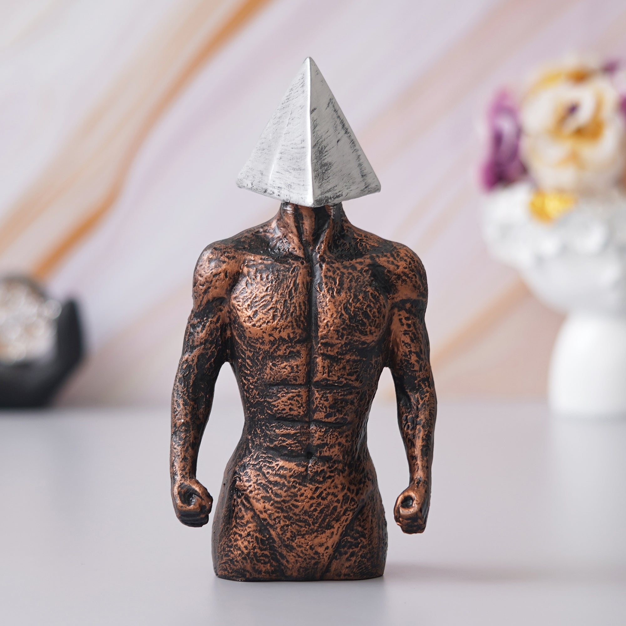 eCraftIndia Copper, Silver Polyresin Men Statue Triangle Sign On Face Human Figurine Decorative Showpiece 5