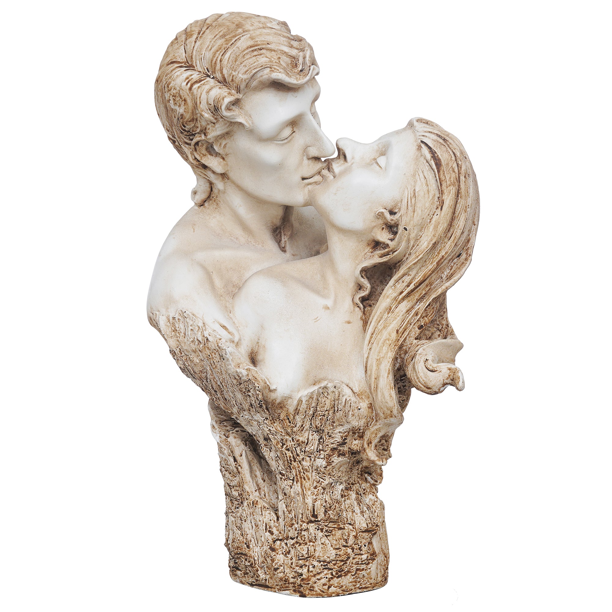 eCraftIndia White and Brown Polyresin Man and Woman Kissing Statue, Romantic Kissing Couple Figurine 2