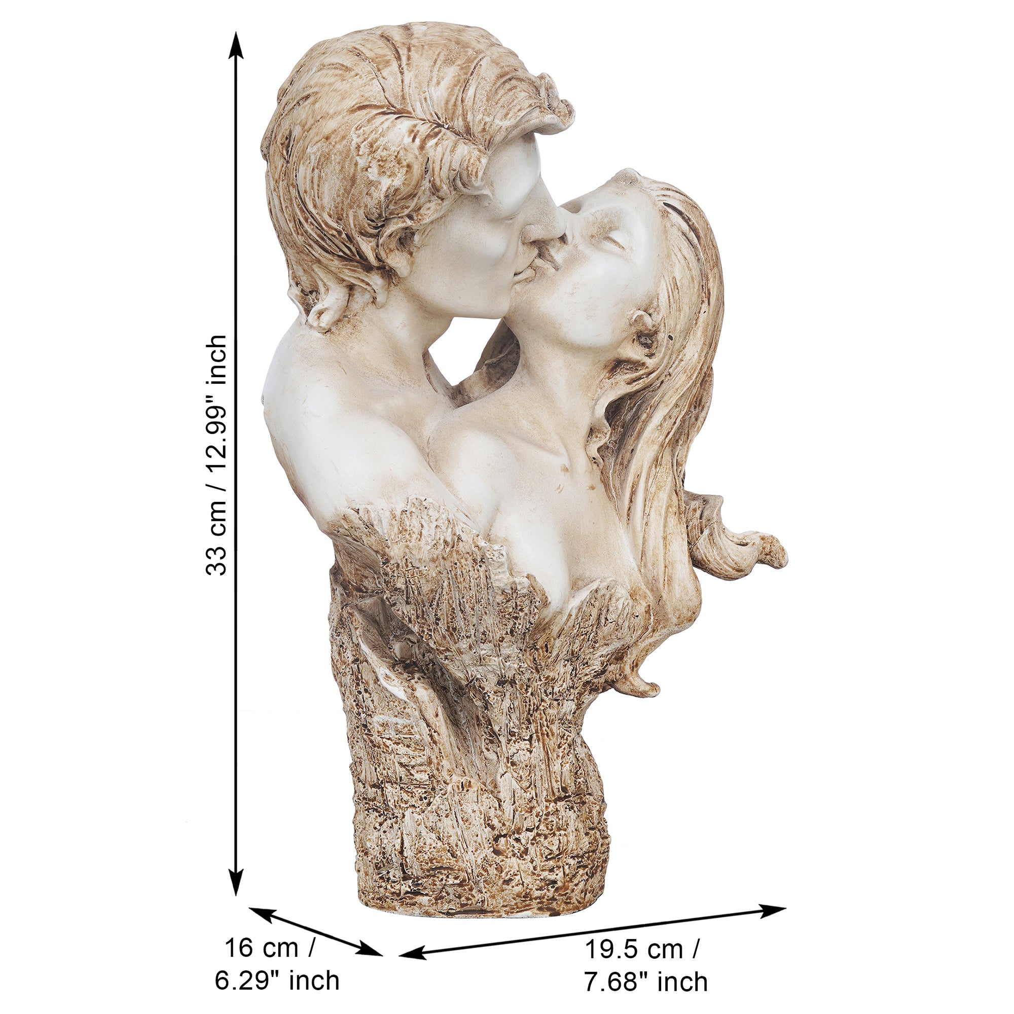 eCraftIndia White and Brown Polyresin Man and Woman Kissing Statue, Romantic Kissing Couple Figurine 3