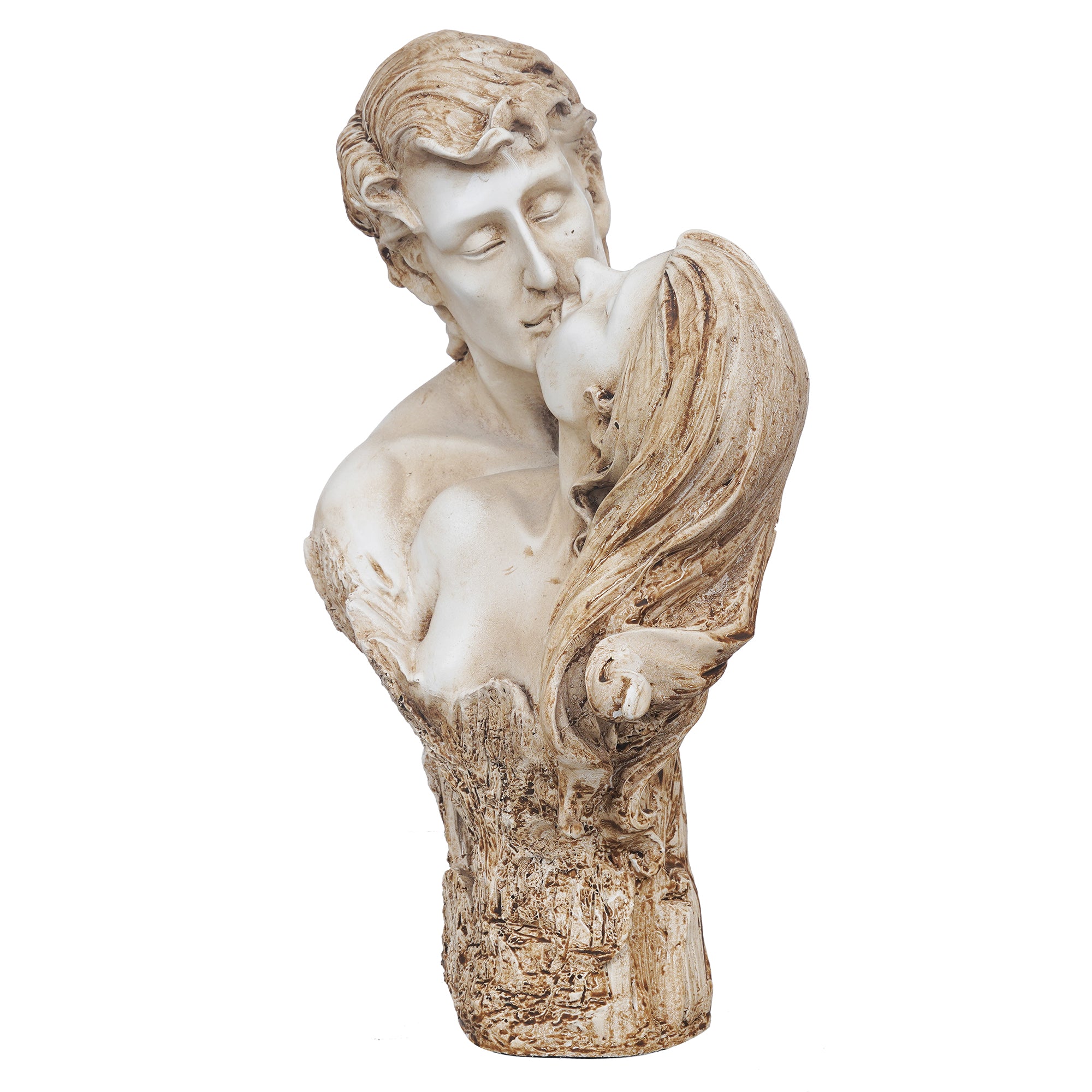 eCraftIndia White and Brown Polyresin Man and Woman Kissing Statue, Romantic Kissing Couple Figurine 7