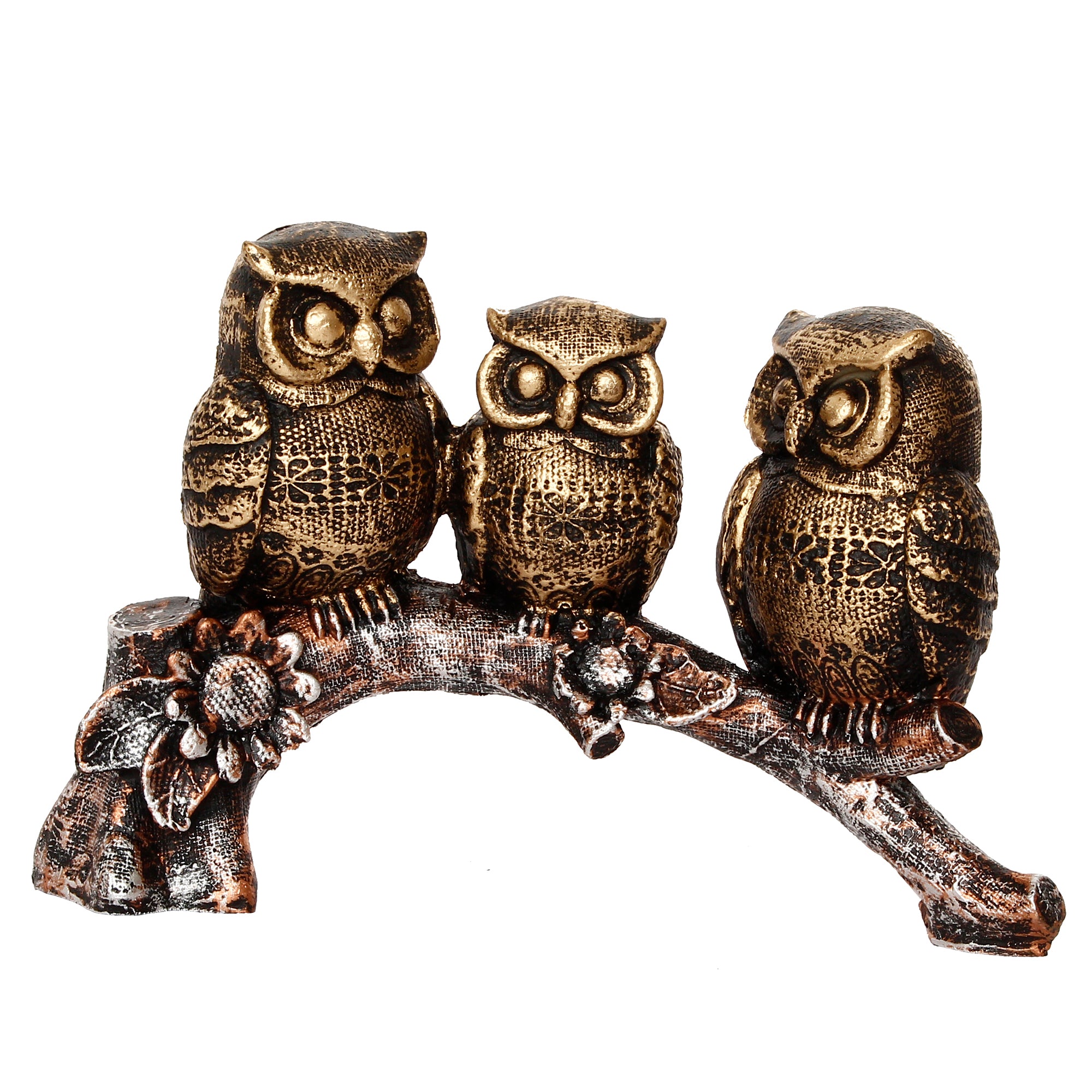 3 Owl Sitting on Branch Antique Finish Handcrafted Polyresin Decorative Showpiece 2