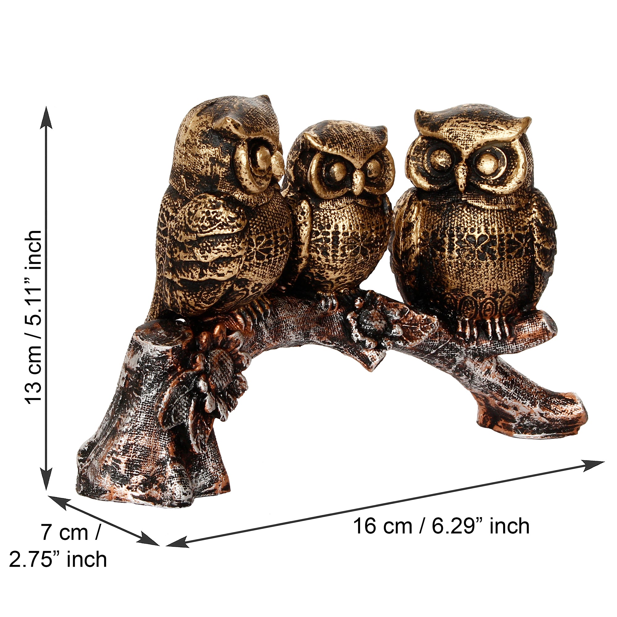 3 Owl Sitting on Branch Antique Finish Handcrafted Polyresin Decorative Showpiece 3