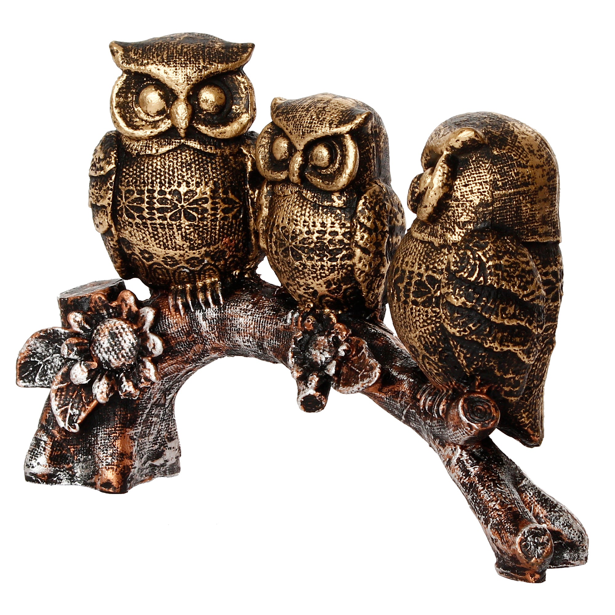 3 Owl Sitting on Branch Antique Finish Handcrafted Polyresin Decorative Showpiece 4