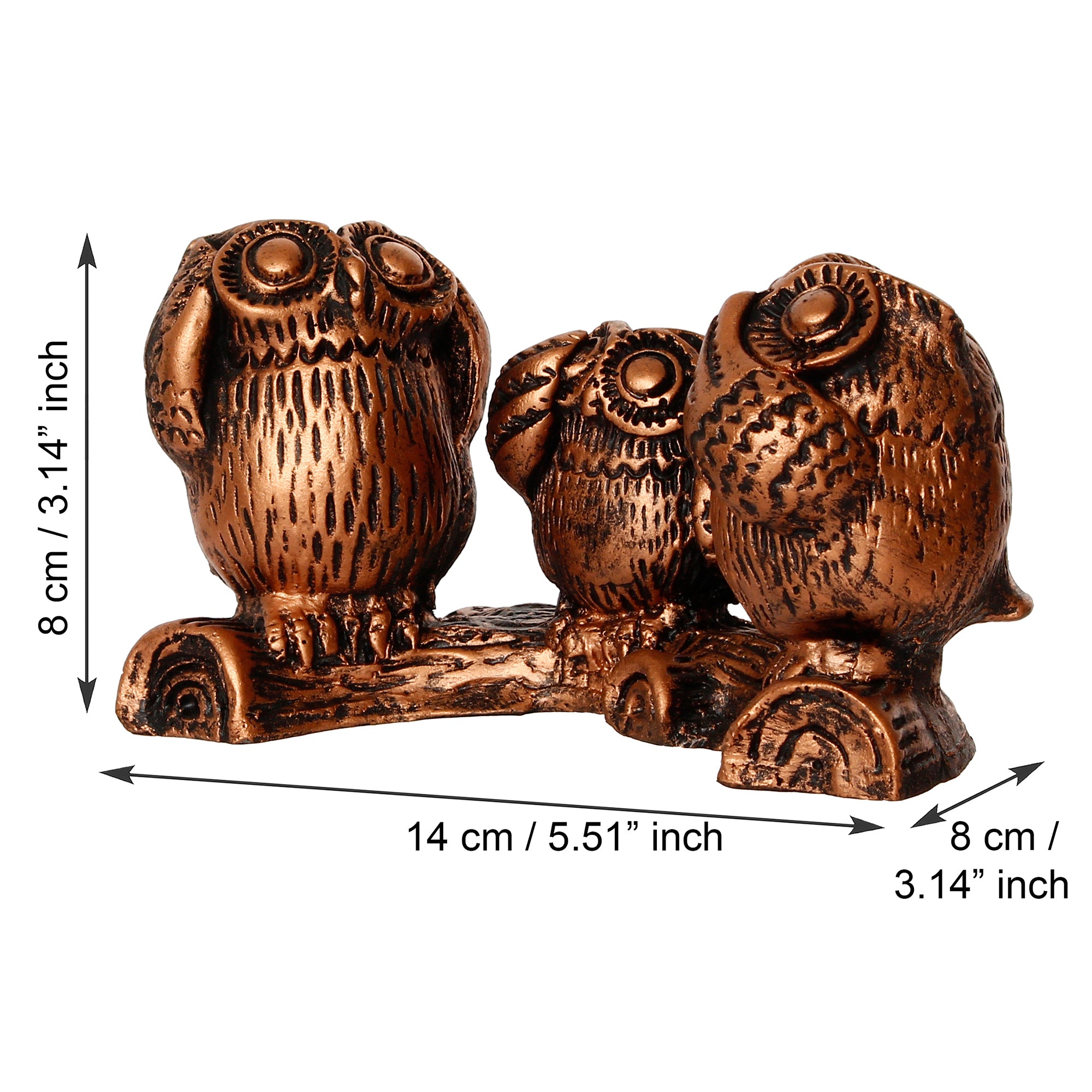 3 Owl Sitting on Branch Brown Handcrafted Polyresin Decorative Showpiece 3